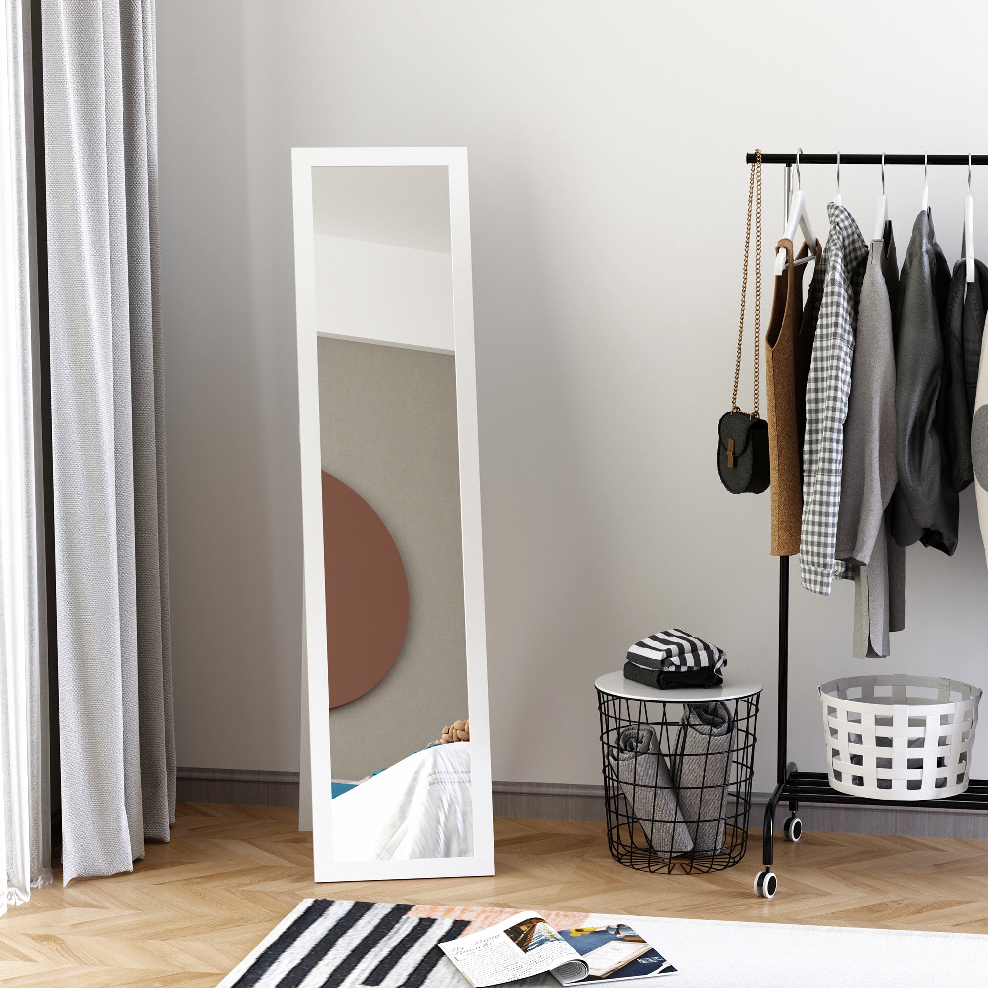 Full Length Glass Mirror, Freestanding or Wall Mounted Dress Mirror for Bedroom, Living Room, Bathroom, White