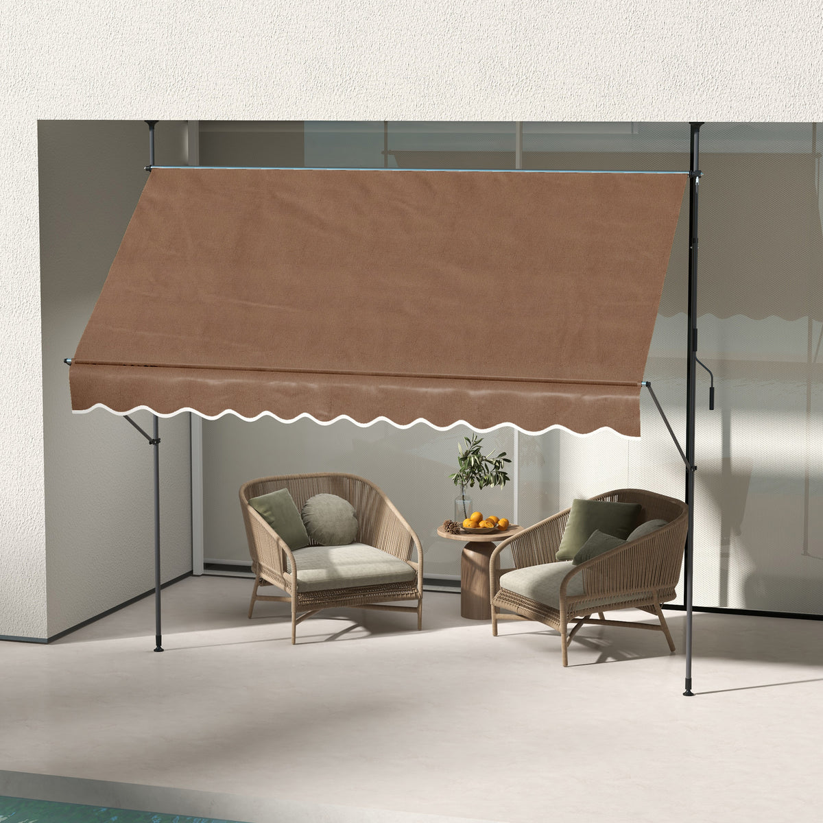 10' x 4' Manual Retractable Awning, Non-Screw Patio Awning, UV Resistant, for Window or Door, Coffee