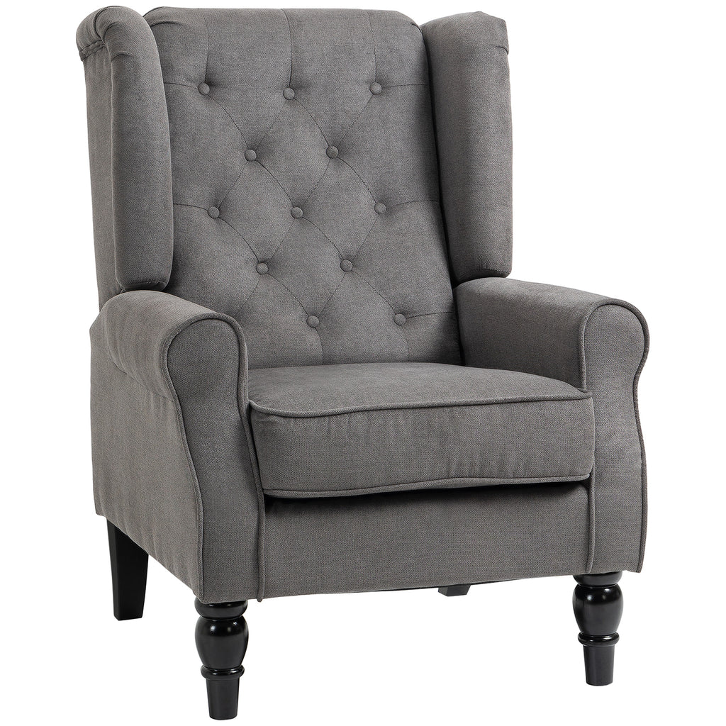 Wingback Accent Chair for Living Room, Button-Tufted Lounge Chair with Round Armrests and Wood Legs, Dark Gray