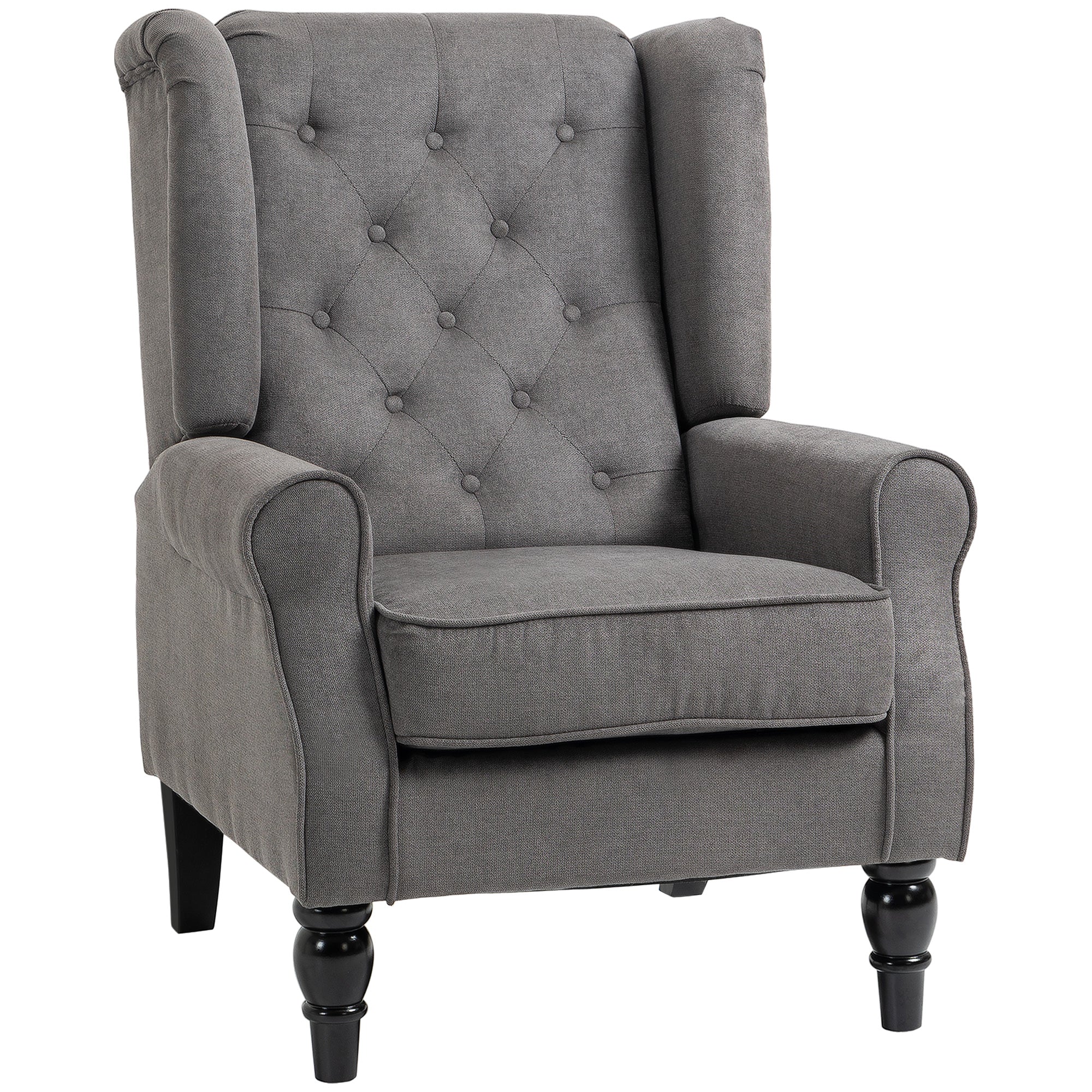 Wingback Accent Chair for Living Room, Button-Tufted Lounge Chair with Round Armrests and Wood Legs, Dark Gray
