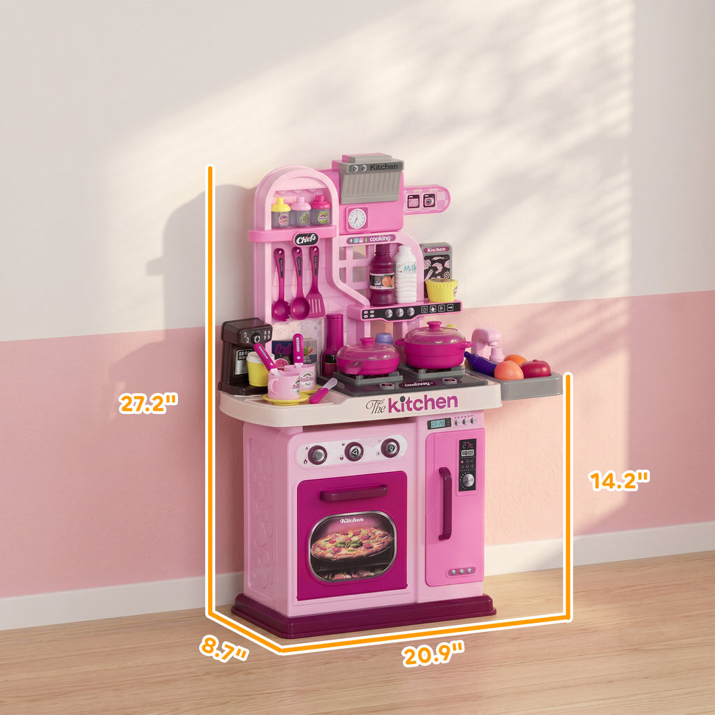 Kids Play Kitchen with Lights, Sounds, 33 Accessories & Storage for Toddler 3-6 Years
