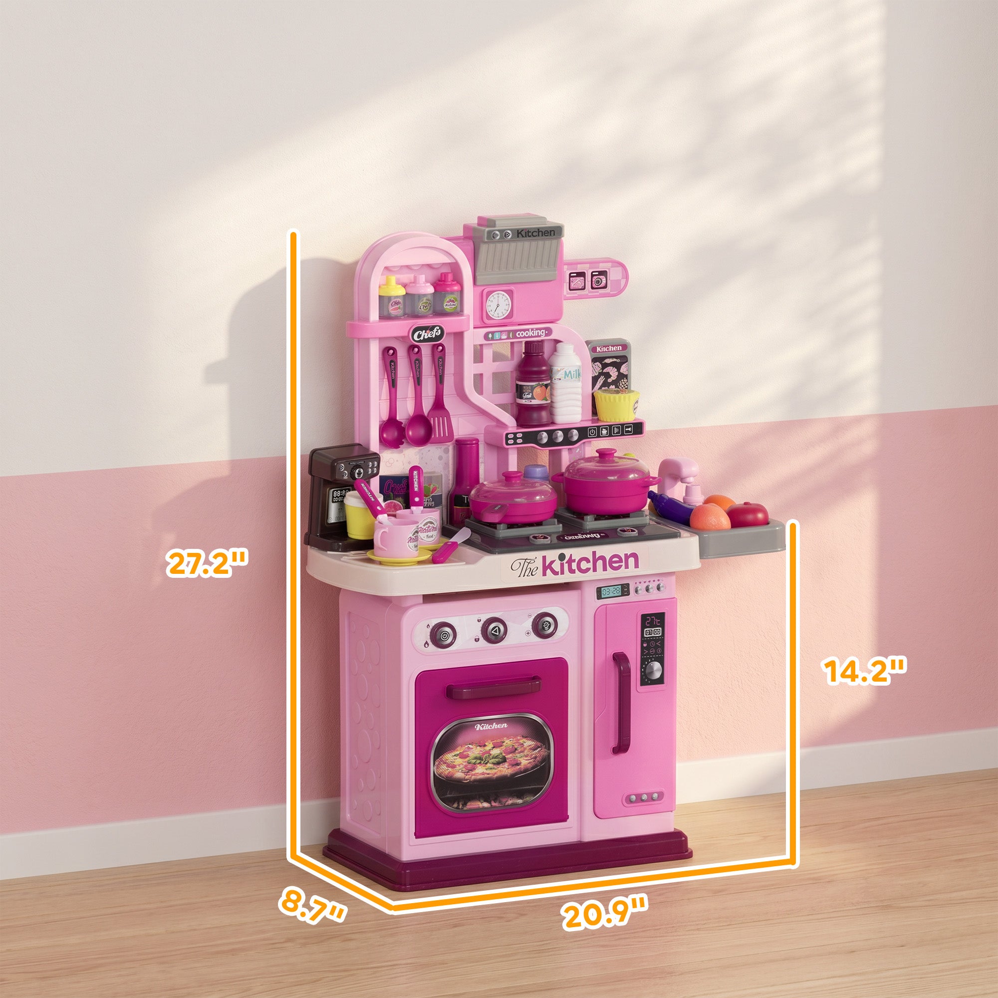 Kids Play Kitchen with Lights, Sounds, 33 Accessories & Storage for Toddler 3-6 Years