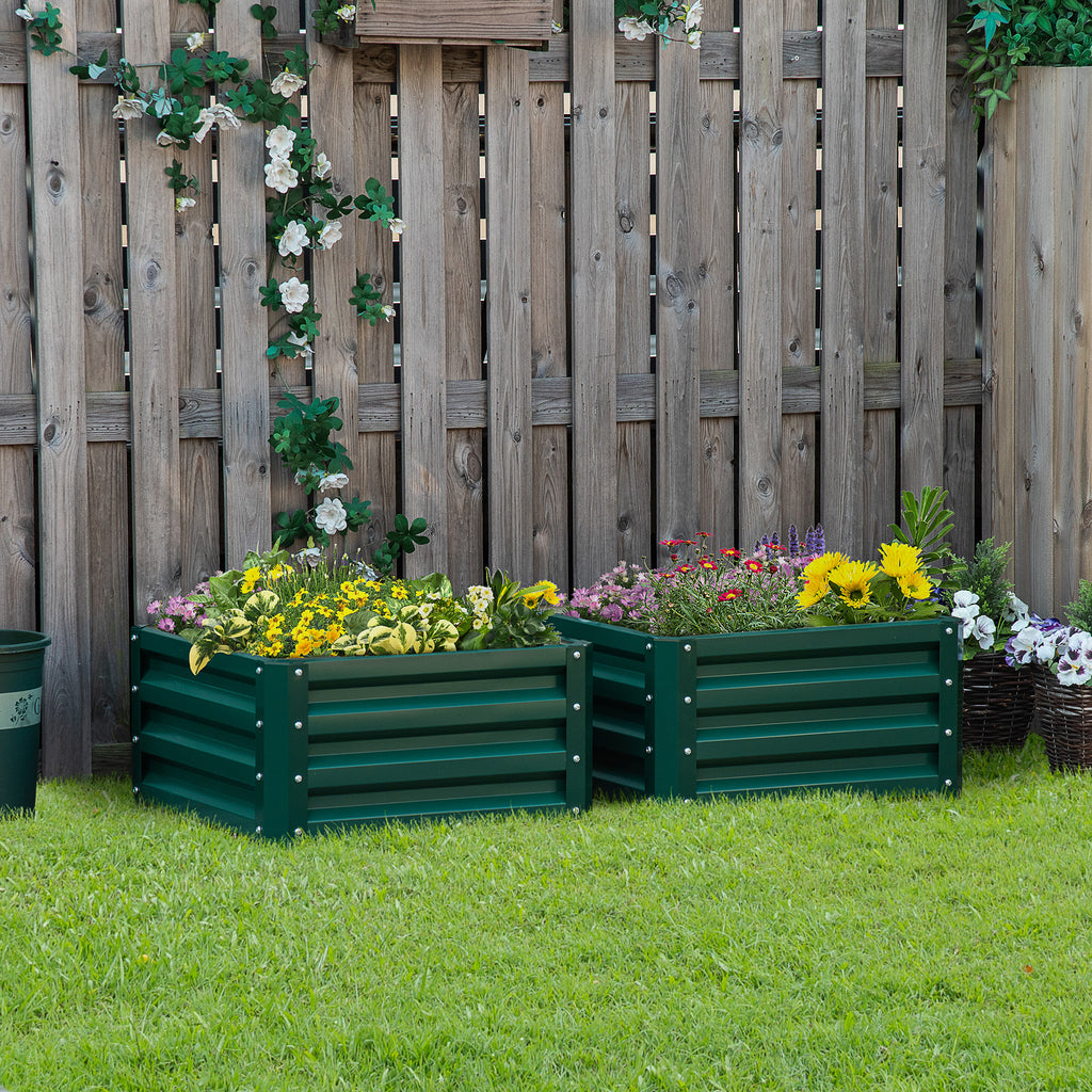 Galvanized Raised Garden Bed, Set of 2 Metal Planter Box with Open Bottom, All-Weather Steel Frame, Rust-Resistant, Easy-to-assemble, for Growing Vegetables, Flowers, Green