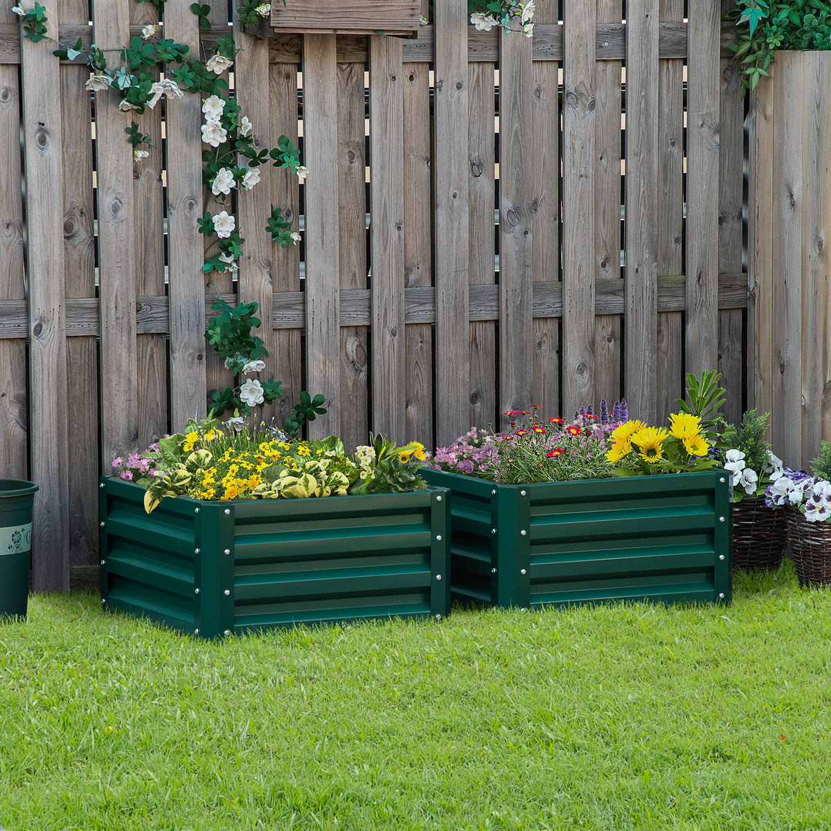 Galvanized Raised Garden Bed, Set of 2 Metal Planter Box with Open Bottom, All-Weather Steel Frame, Rust-Resistant, Easy-to-assemble, for Growing Vegetables, Flowers, Green