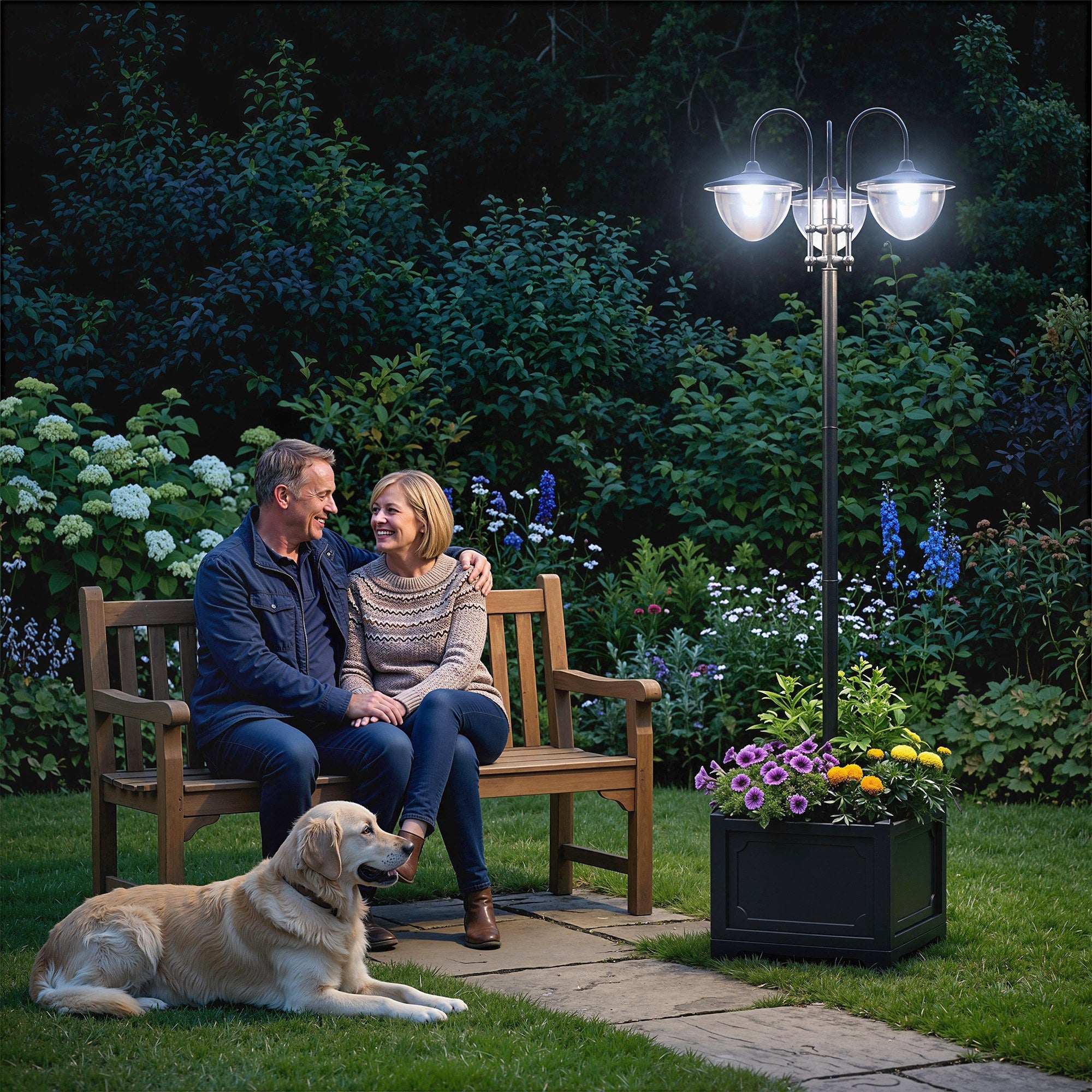 74.5" 3-head Solar Lamp Post Light with Planter, Solar Pole Lights Outdoor Waterproof LED Lighting for Backyard Pathway Patio Lawn Driveway Decor, Black
