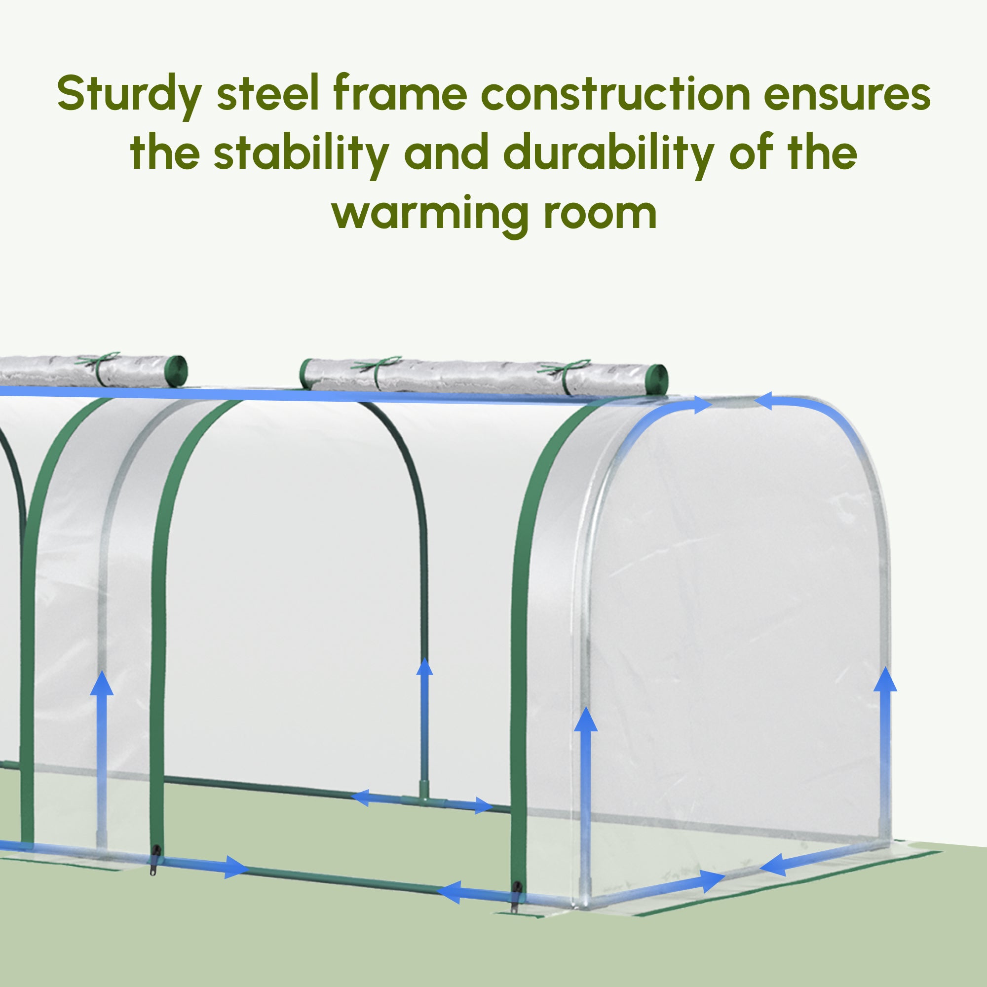 9.7' L x 3' W x 2.5' H Portable Tunneled Greenhouse with 3 Zippered Doors, Water/UV Fighting PVC Cover