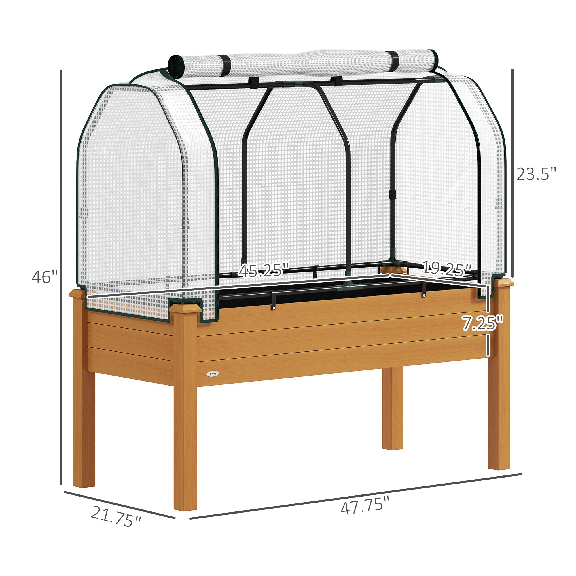 Raised Garden Bed with PE Greenhouse Cover Outdoor Planter Box for Herbs and Vegetables, 48 x 22 x 46 inch, Sand