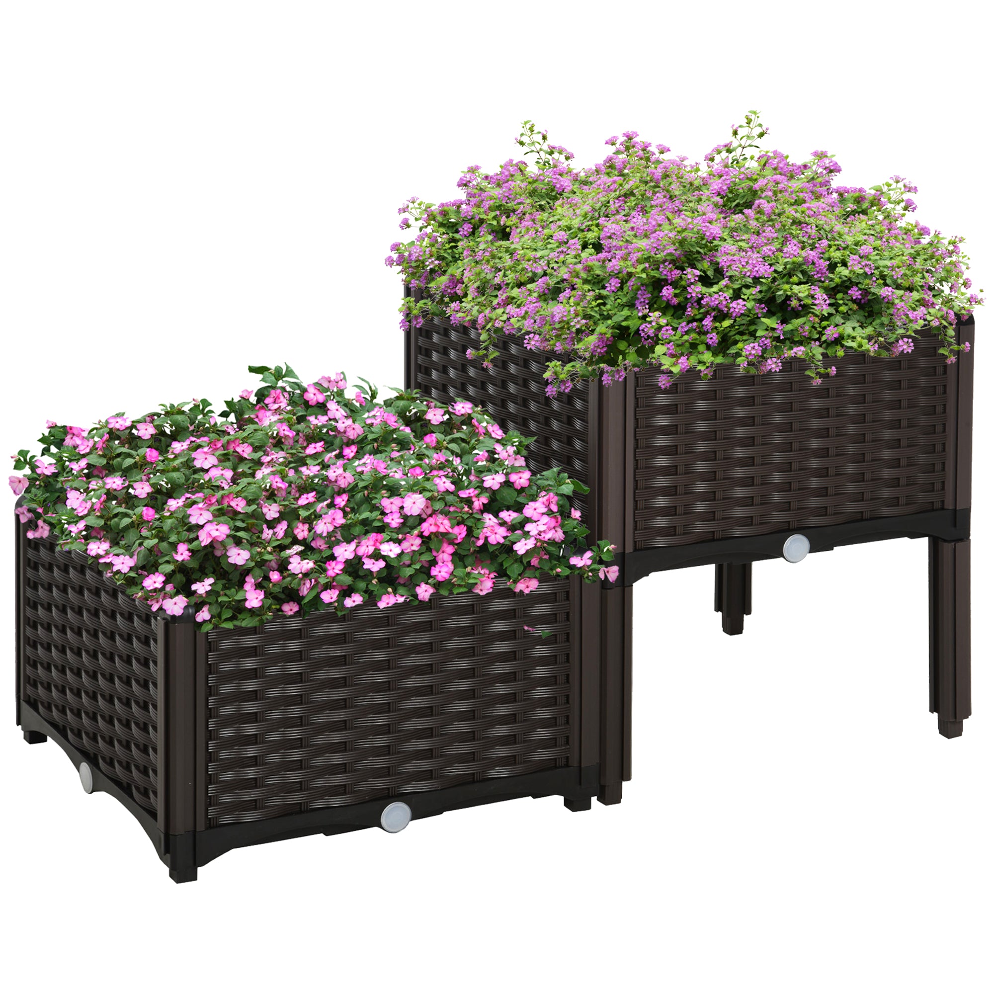 2-Piece Raised Garden Bed with Legs, Self-Watering Planter Box Raised Bed to Grow Flowers, Herbs & Vegetables, Brown