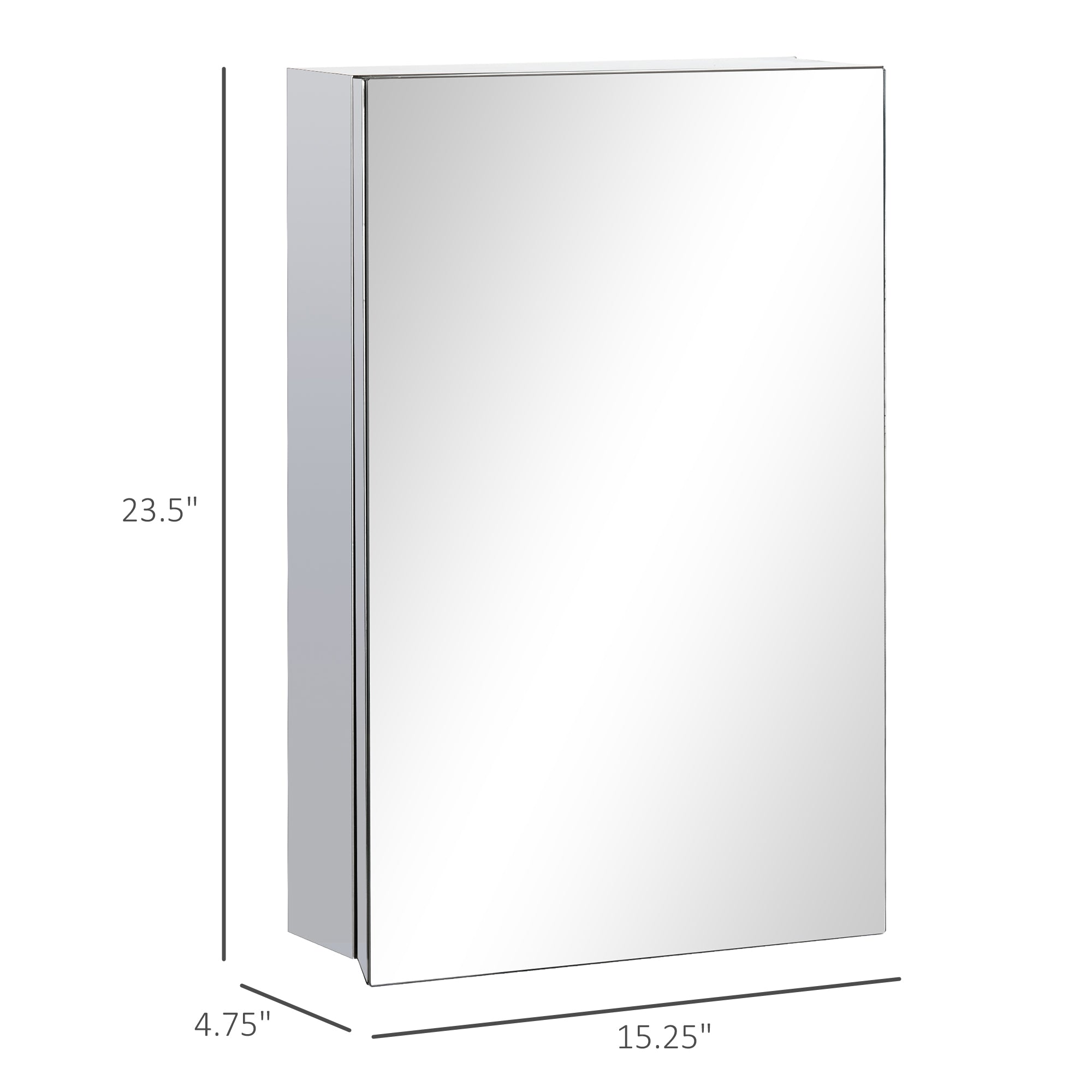 Wall Mounted Bathroom Medicine Cabinet Mirrored Cabinet with Hinged Door 3-Tier Storage Shelves Silver
