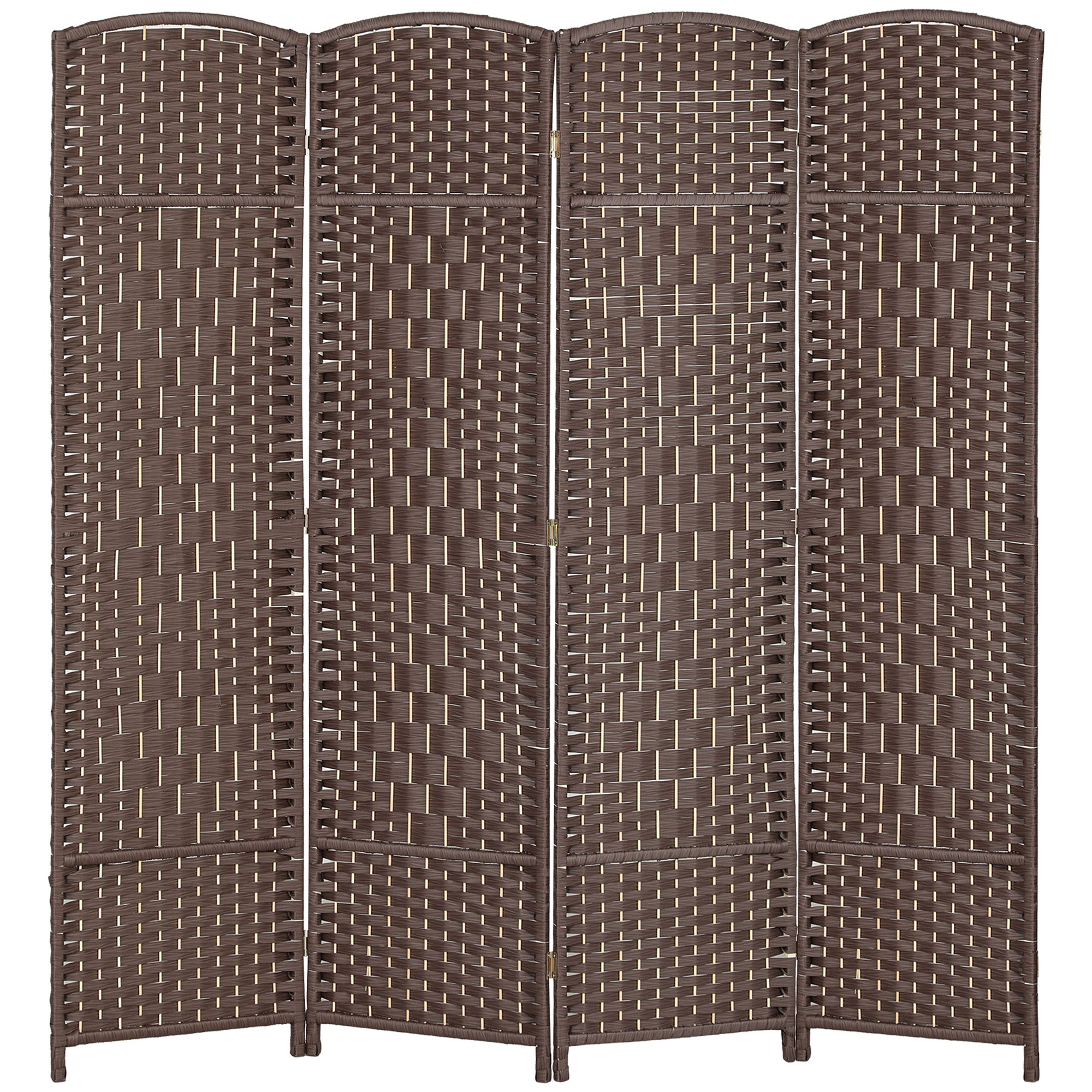Folding Room Divider Screen 4 Panel 6' Tall Privacy Screen Freestanding Wood Partition for Home Office, Brown