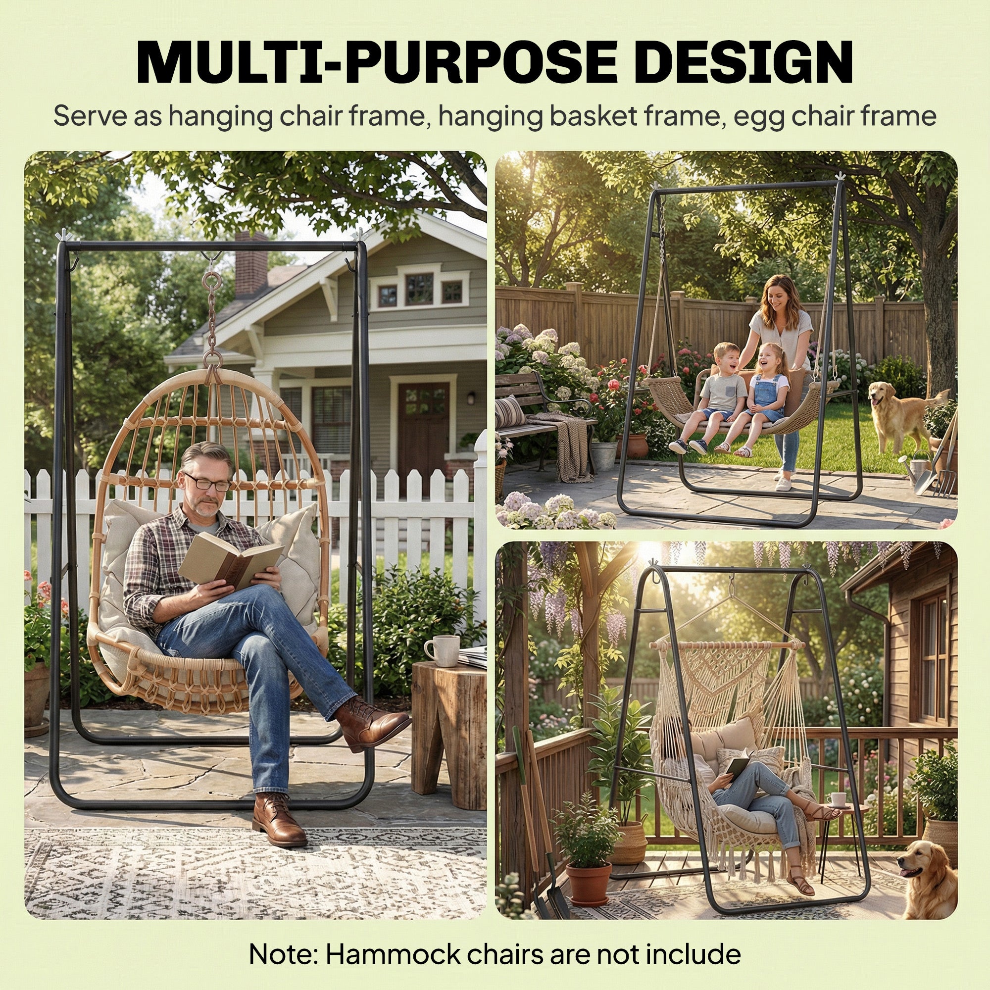 Hammock Chair Stand Only Heavy Duty Solid Steel A-Frame for Hanging Hammock, Egg Chair, Max Load 330 LBS, Black