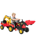 3 in1 Kids Ride On Bulldozer Excavator Toy with 6 Wheels Controllable Cargo Trailer Easy Pedal Controls for 3-6 Years