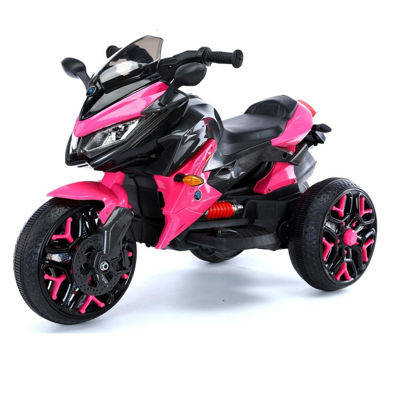 3-Wheel 12V Kids Electric Ride-On Motorcycle with Training Wheels and Headlight, Motorbike with MP3/USB, 43.5'' L x 23.5'' W x 29'' H, Pink