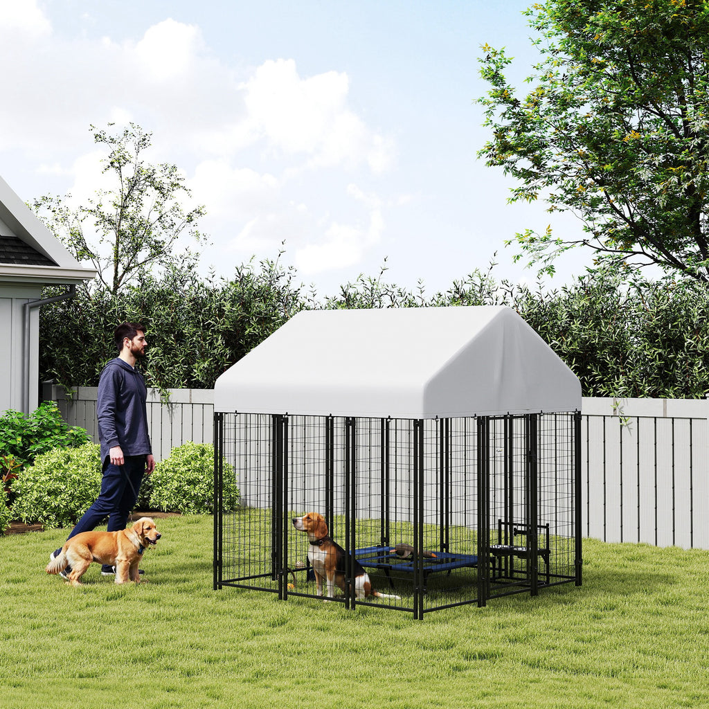 Outdoor Dog Kennel with Roof, 6' x 6' x 6' Heavy Duty Welded Wire Dog Playpen Enclosure with Escape-proof Lock