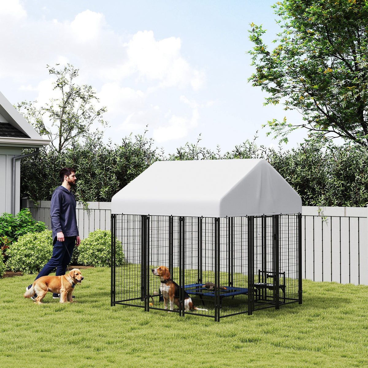 Outdoor Dog Kennel with Roof, 6' x 6' x 6' Heavy Duty Welded Wire Dog Playpen Enclosure with Escape-proof Lock