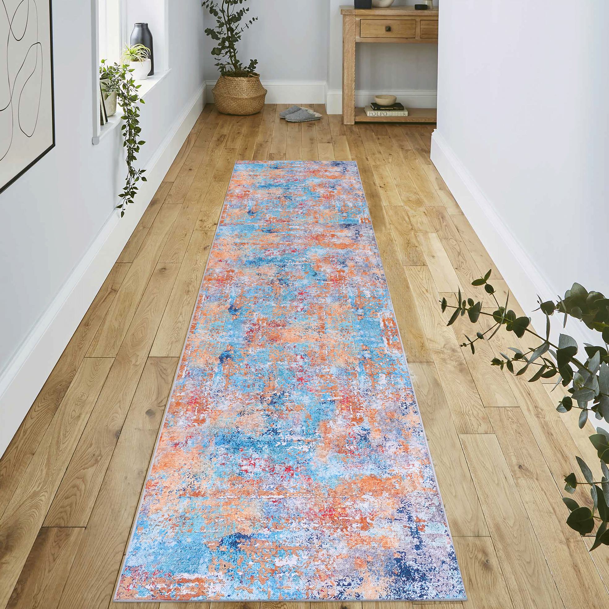 2x10 Machine Washable Area Rug with Low-Pile, Carpet for Living Room, Bedroom, Dining Room, 30" L x 120" W x 0.15" H, Multicolor