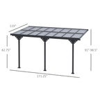 14.5' x 10' Aluminum Polycarbonate Pergola with UV Blocking for Outdoor Wall-Mounted Use, Family Shade, Gray