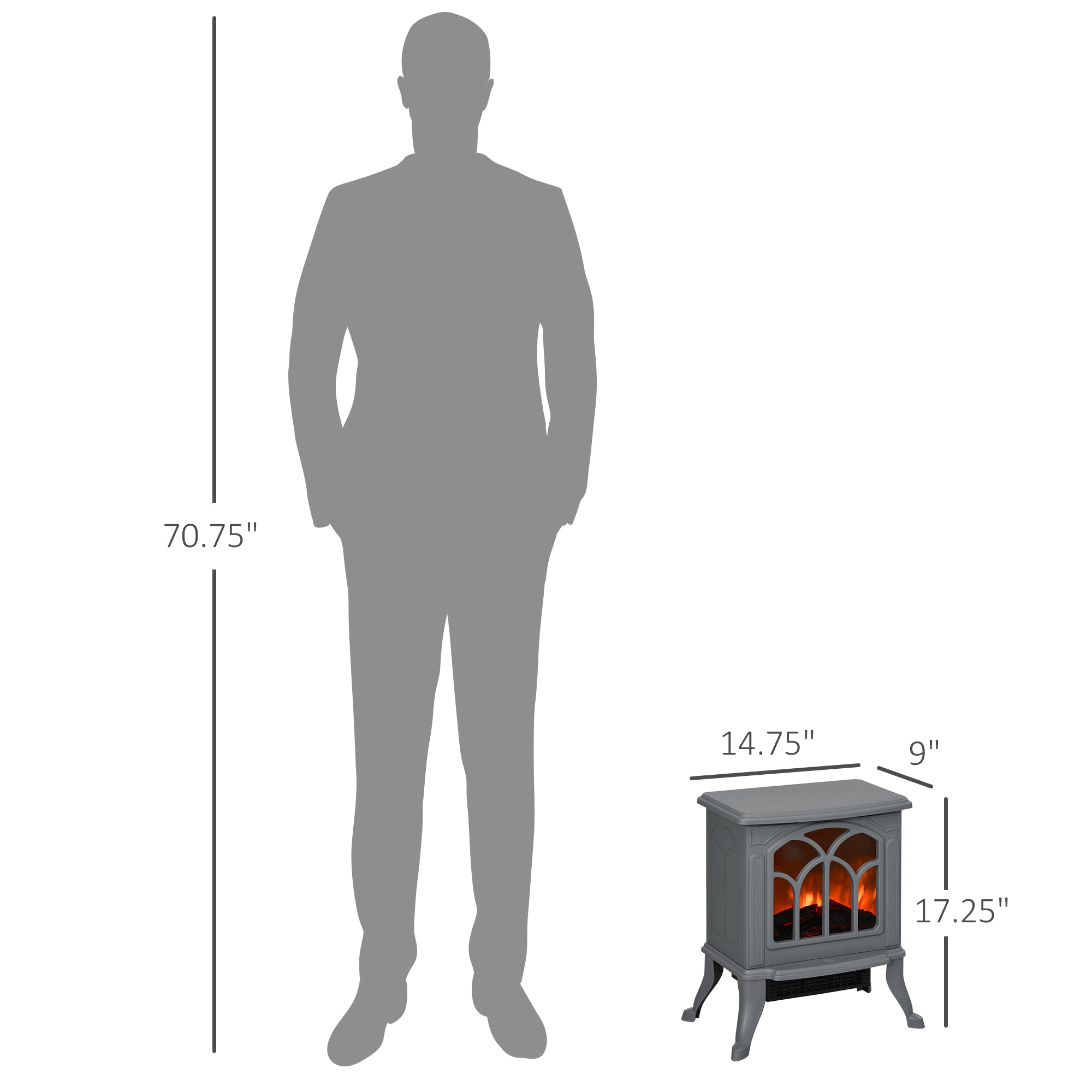 Electric Fireplace Heater, Freestanding Fireplace Stove with Realistic Logs and Flame Effect, 750W/1500W, Gray