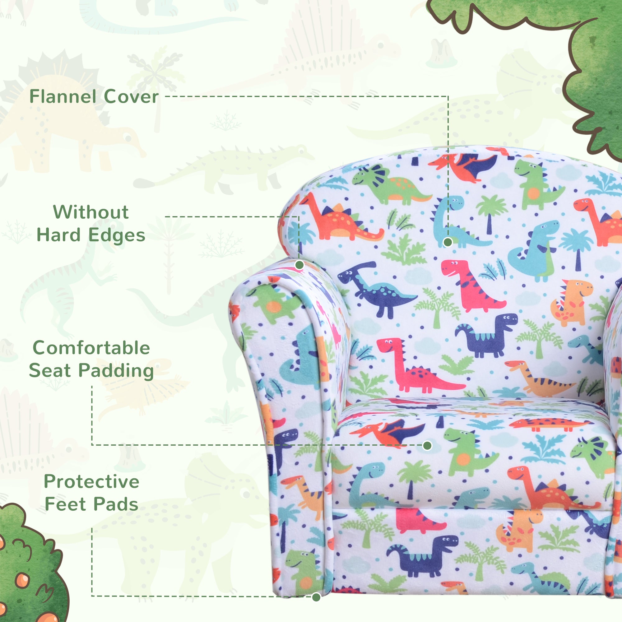 Kid's Sofa Armchair with Dinosaur Design and Thick Padding