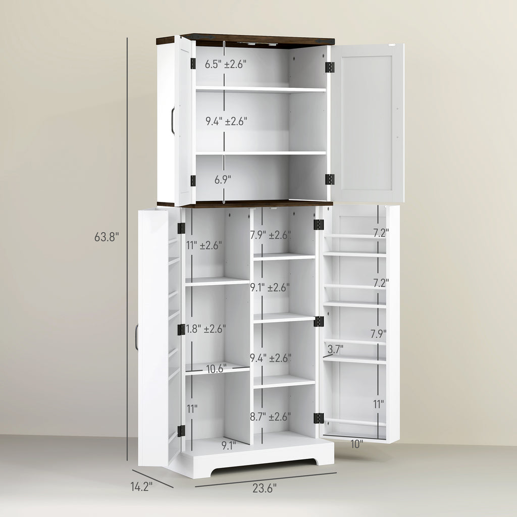 64" Tall Kitchen Pantry Cabinet with Motion Sensor Light, Spice Racks and Adjustable Shelves, White