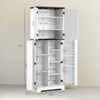64" Tall Kitchen Pantry Cabinet with Motion Sensor Light, Spice Racks and Adjustable Shelves, White