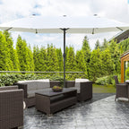 Patio Umbrella 15' Steel Rectangular Outdoor Double Sided Market with base, UV Sun Protection & Easy Crank for Deck Pool Patio, Beige
