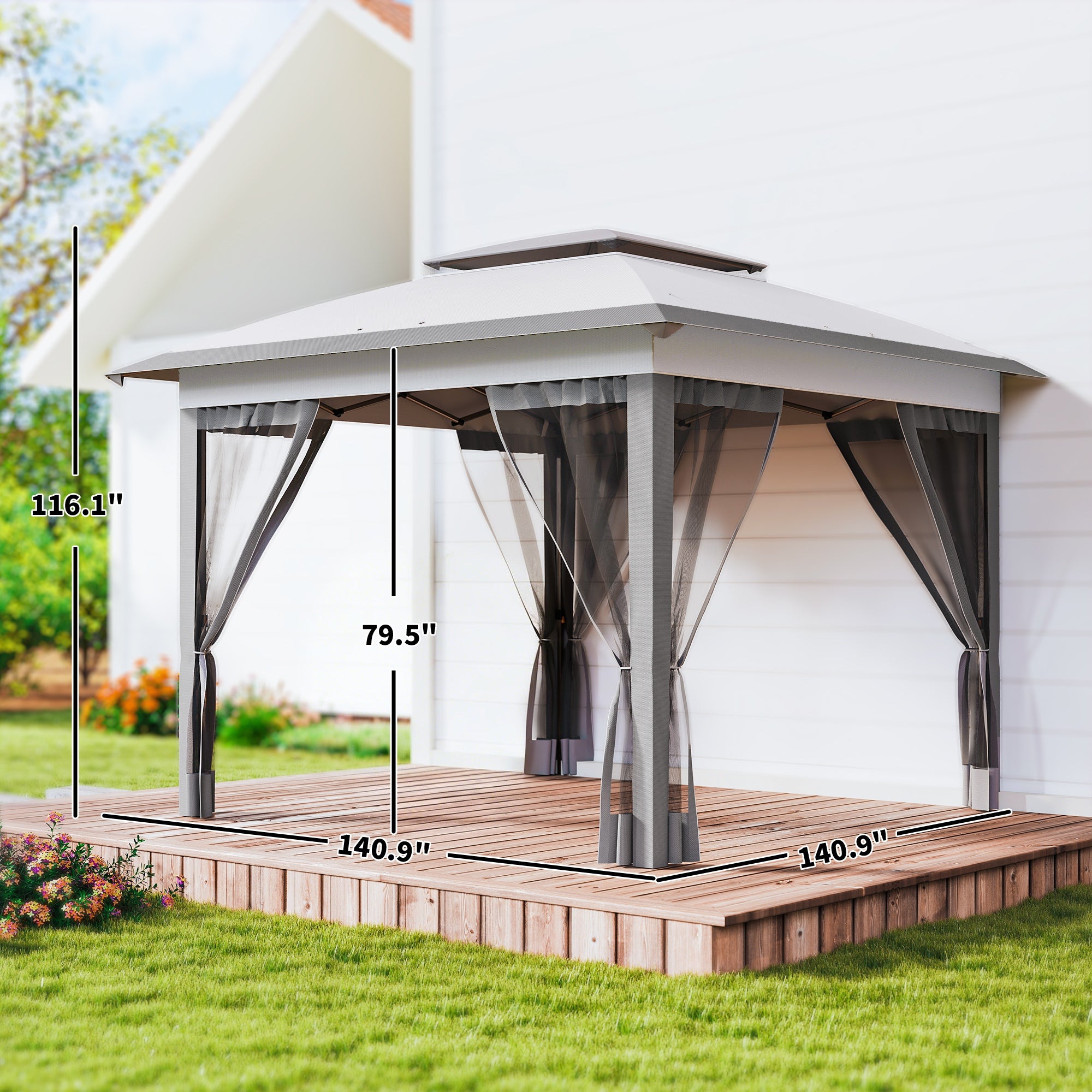 12' x 12' Pop Up Canopy Tent with Netting and Carry Bag, Instant Sun Shelter with 137 sq.ft Shade, Tents for Parties, Height Adjustable, for Outdoor, Garden, Patio, Gray