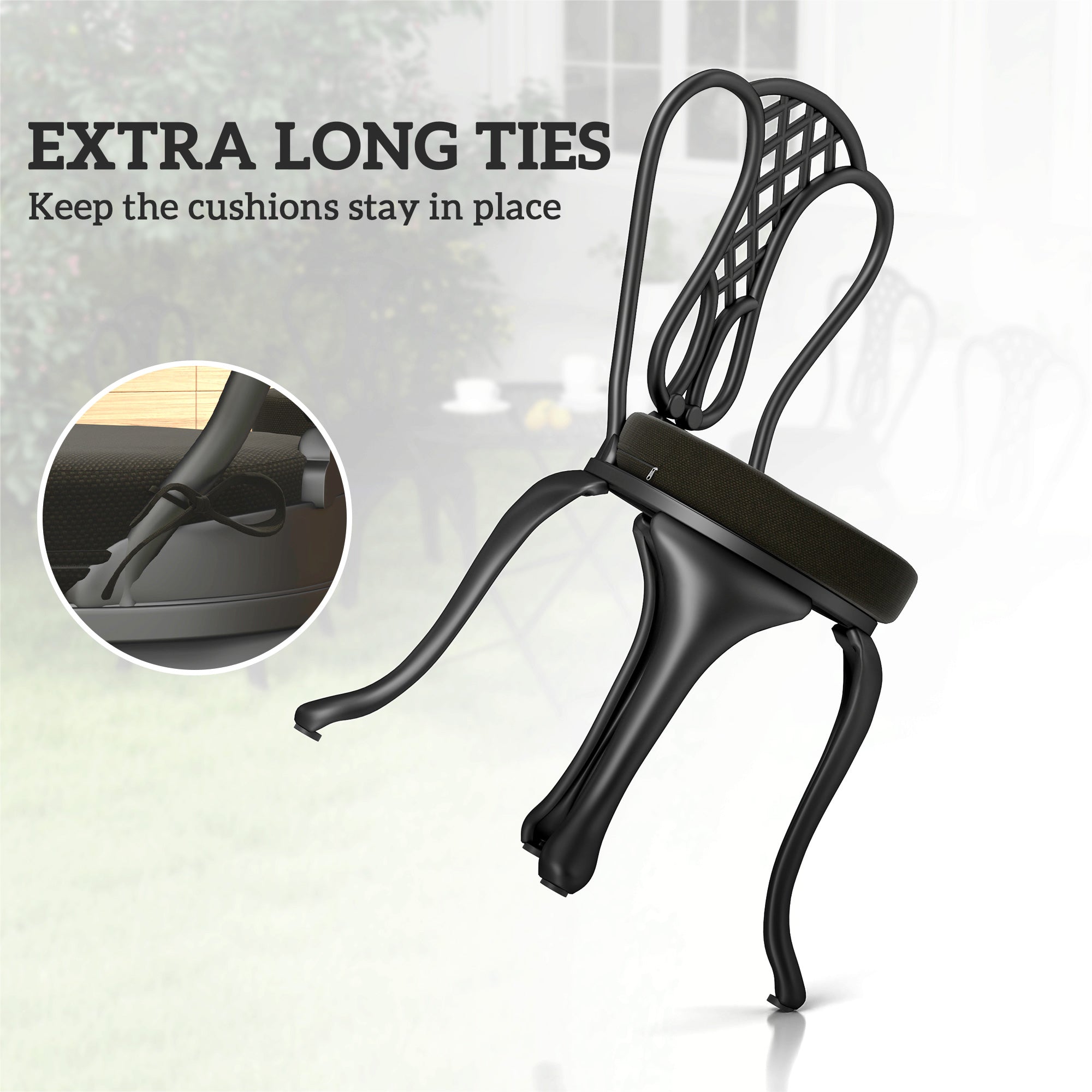 Patio Chair Cushions Set of 4 Round Seat Cushions for Dining Bistro Chairs Machine Washable, 15" x 15" x 3", Black