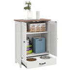Pet Feeding Station, Dog Food Storage Cabinet w/ Raised Dog Bowls, Adjustable Panel, Hooks for Medium Dogs, White