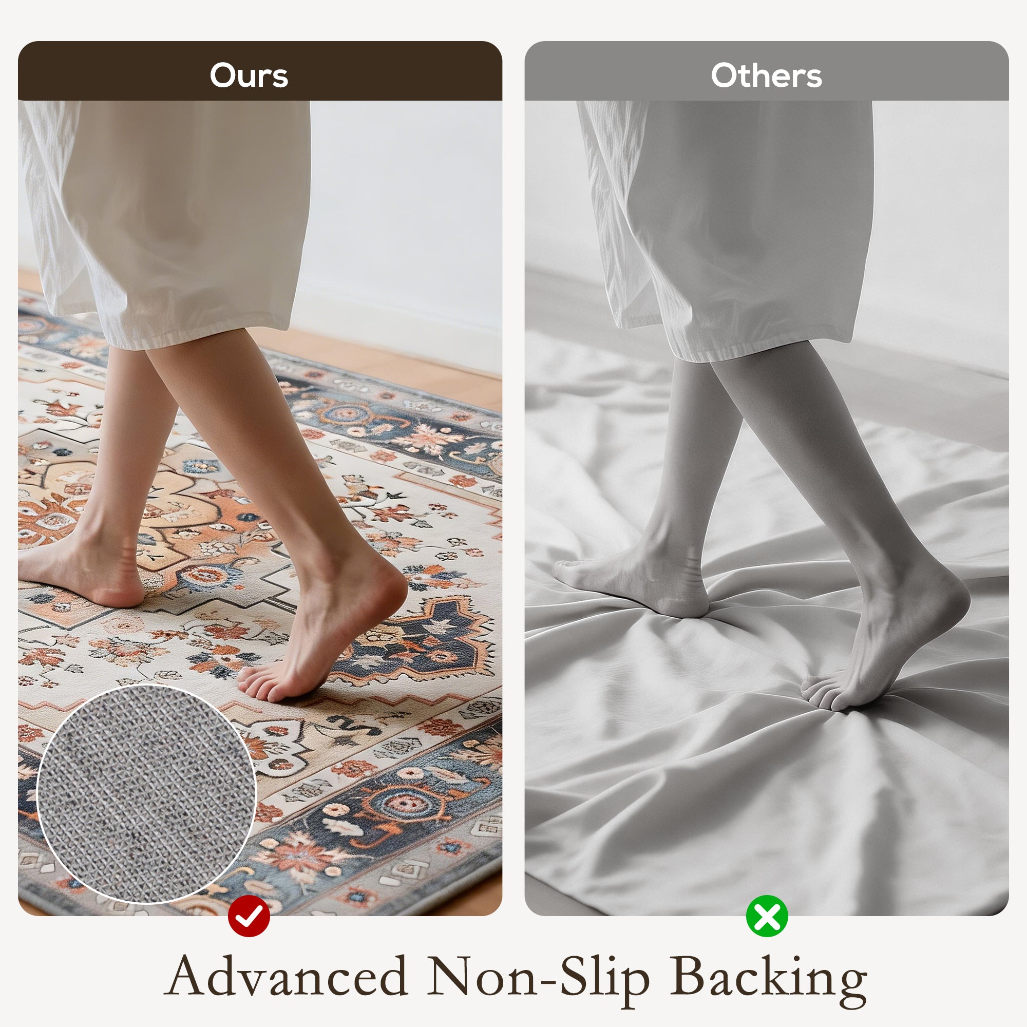 Area Rug 5x7, Machine Washable Rug, Non-Slip Boho Print Pattern Medallion Carpet for Living Room, Bedroom, Tawny Brown