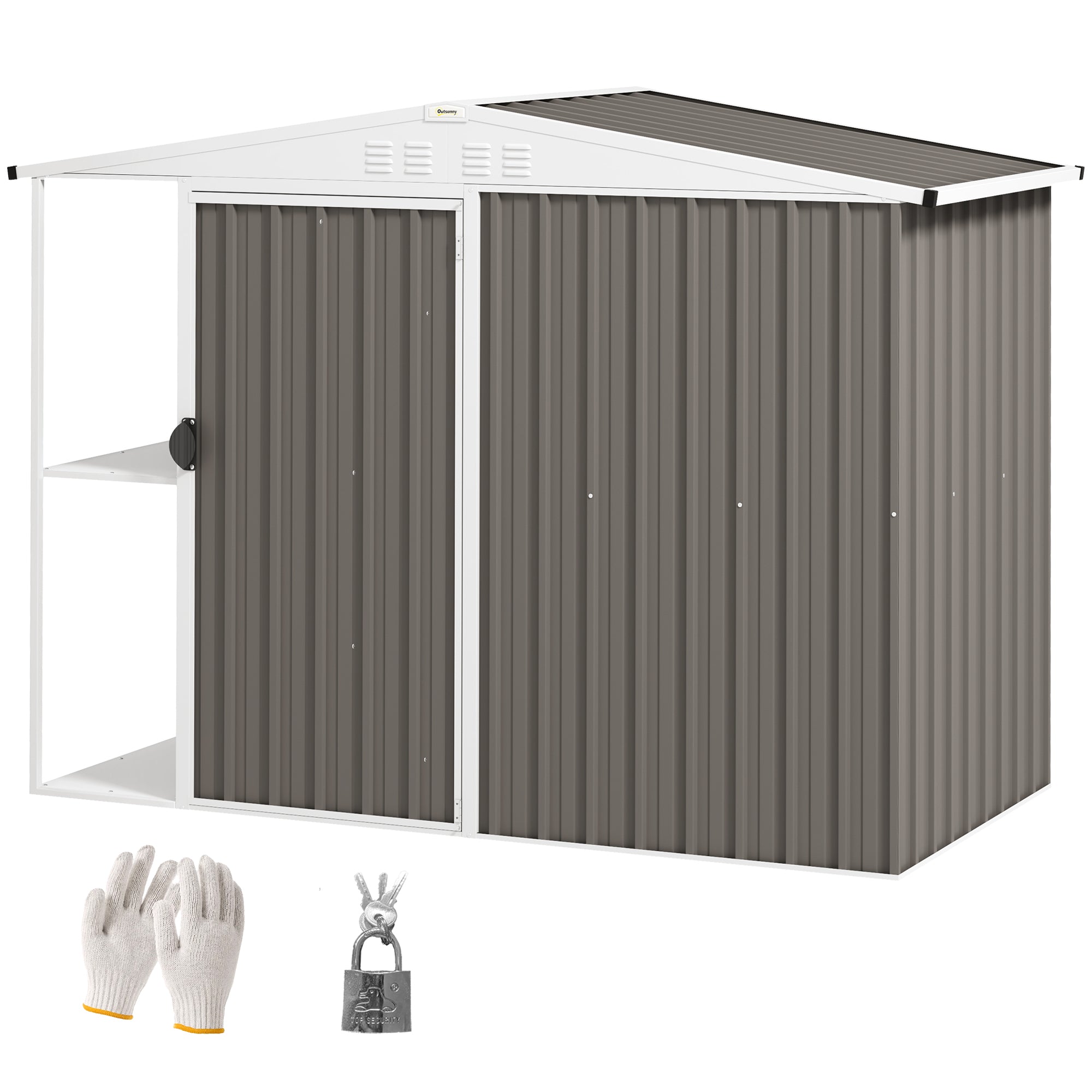 8 x 4ft Outdoor Garden Shed, Metal Shed with Air Vents and Lock for Backyard, Garden, Patio, Warm Gray