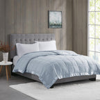 King Size Lightweight Down Alternative Blanket with Satin Trim, Hypoallergenic Polyester, Machine Washable, 108" L x 90" W x 0.25" H, Blue