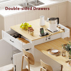 Kitchen Island with Extendable Table, Double-Sided Storage, Power Outlet, Adjustable Shelves, Lockable Wheels, 83" L x 27.5" W x 36" H, White Oak