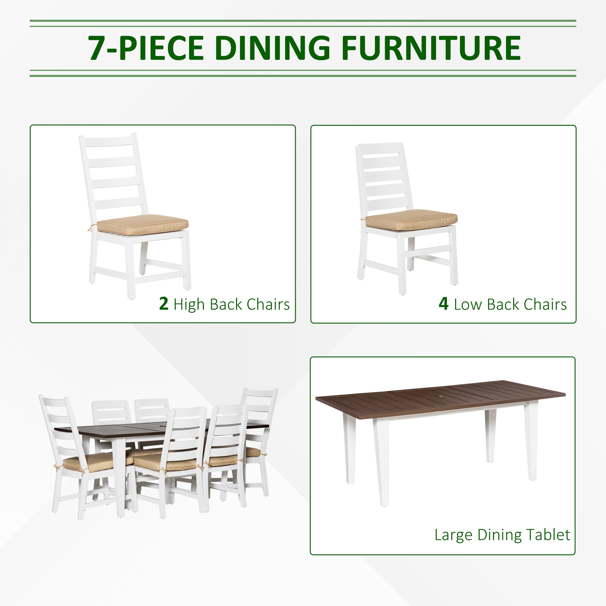 Patio Dining Set for 6, Outdoor Furniture Set with a Table & Chairs, Cushions, Umbrella Hole for Garden, Backyard, or Poolside, Beige