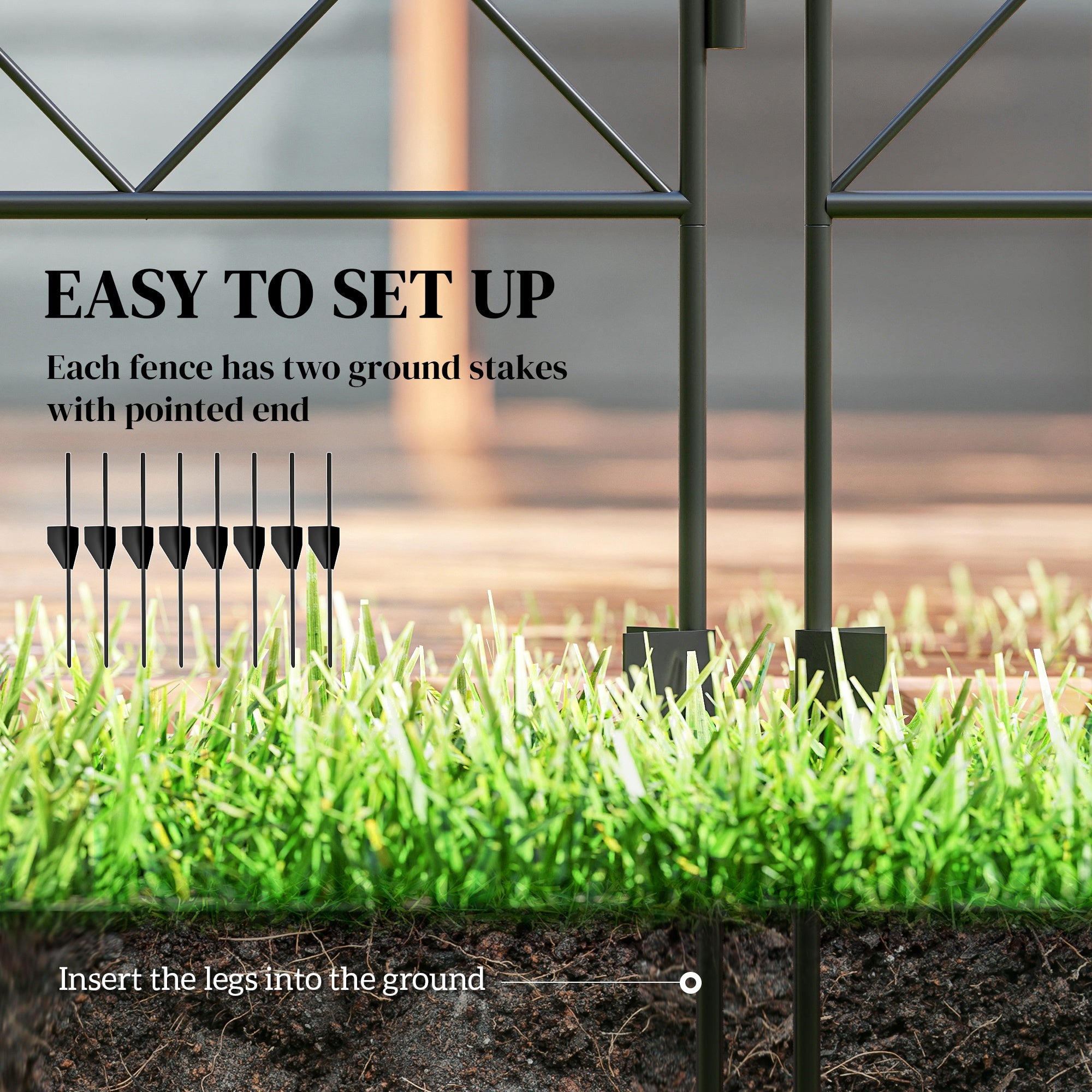 Garden Fence, 4 Pack Steel Fence Panels, 11.5' L x 43" H, Rust-Resistant Decorative Border Flower Edging for Yard, Landscape, Patio, Outdoor Decor, Curved Vines