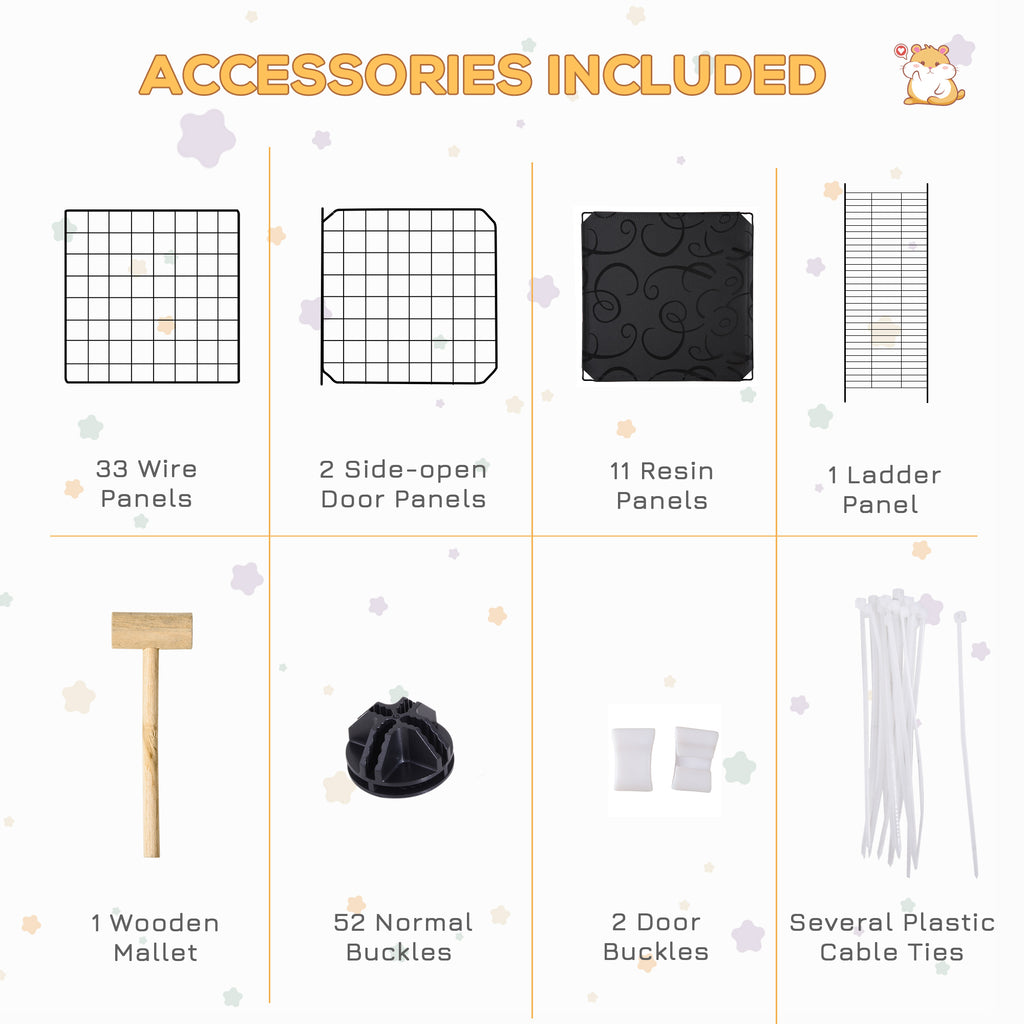 Pet Playpen with Door, Metal Mesh Cage with Mallet, Black