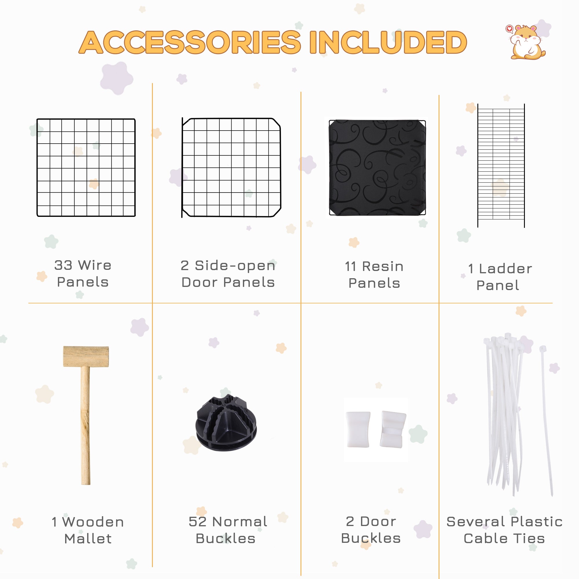 Pet Playpen with Door, Metal Mesh Cage with Mallet, Black