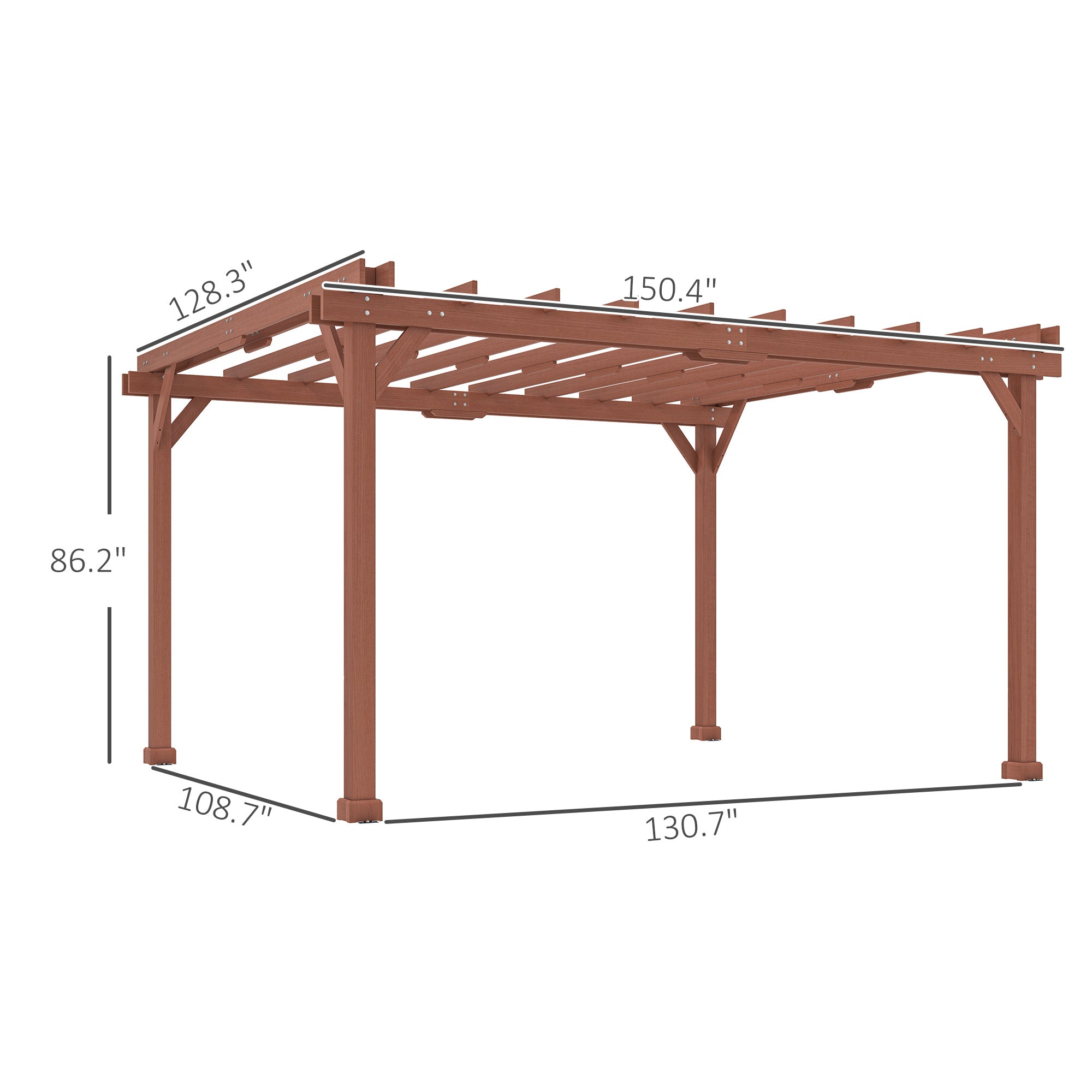 11' x 12.5' Outdoor Wood Pergola with Grape Trellis for Patio, Deck, Backyard, Lawn