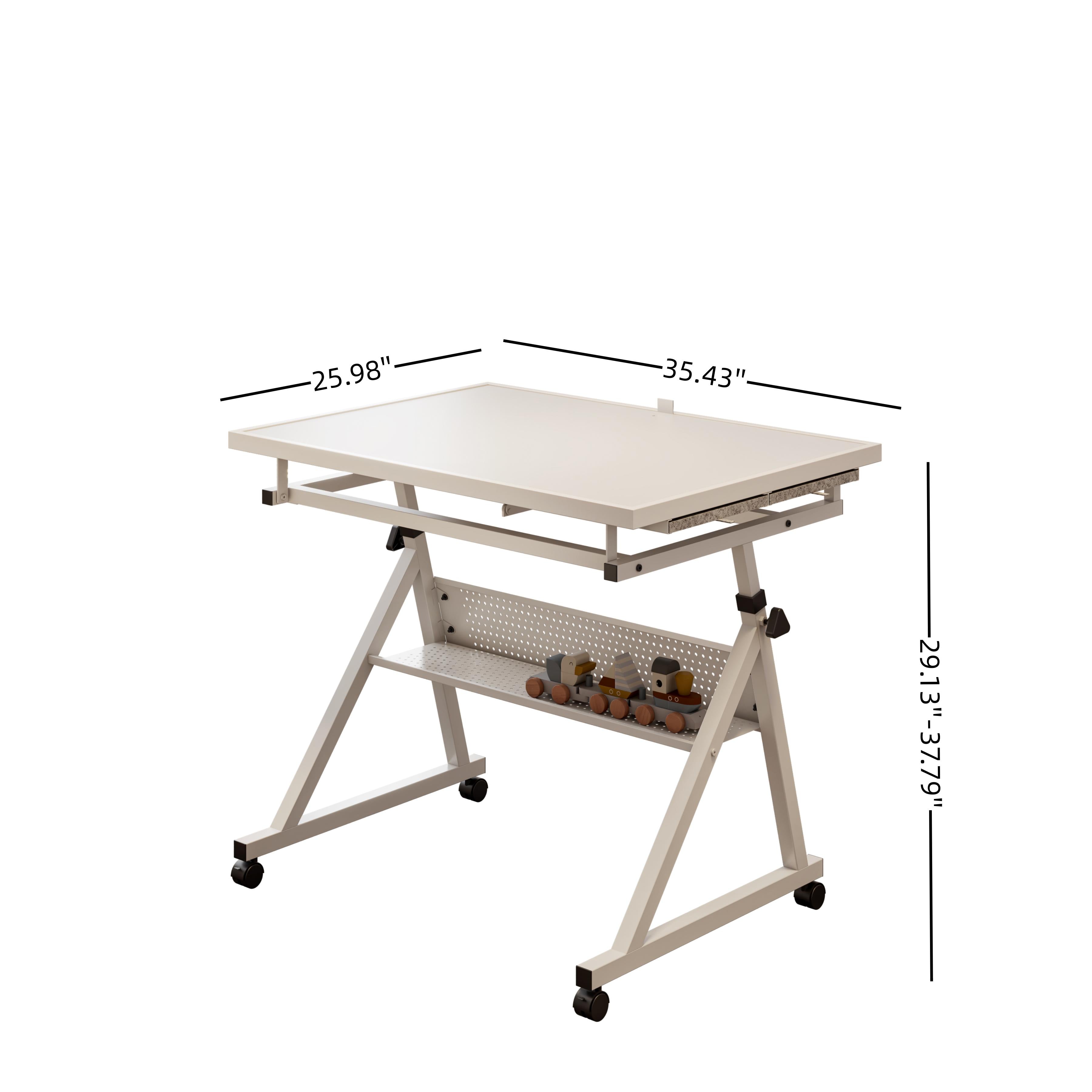 1500-Piece Jigsaw Puzzle Table with 4 Felt Storage Trays, Locking Casters, Drawing Desk with Wooden Cover, 35.5" L x 23.5" W x 29.5" H, White