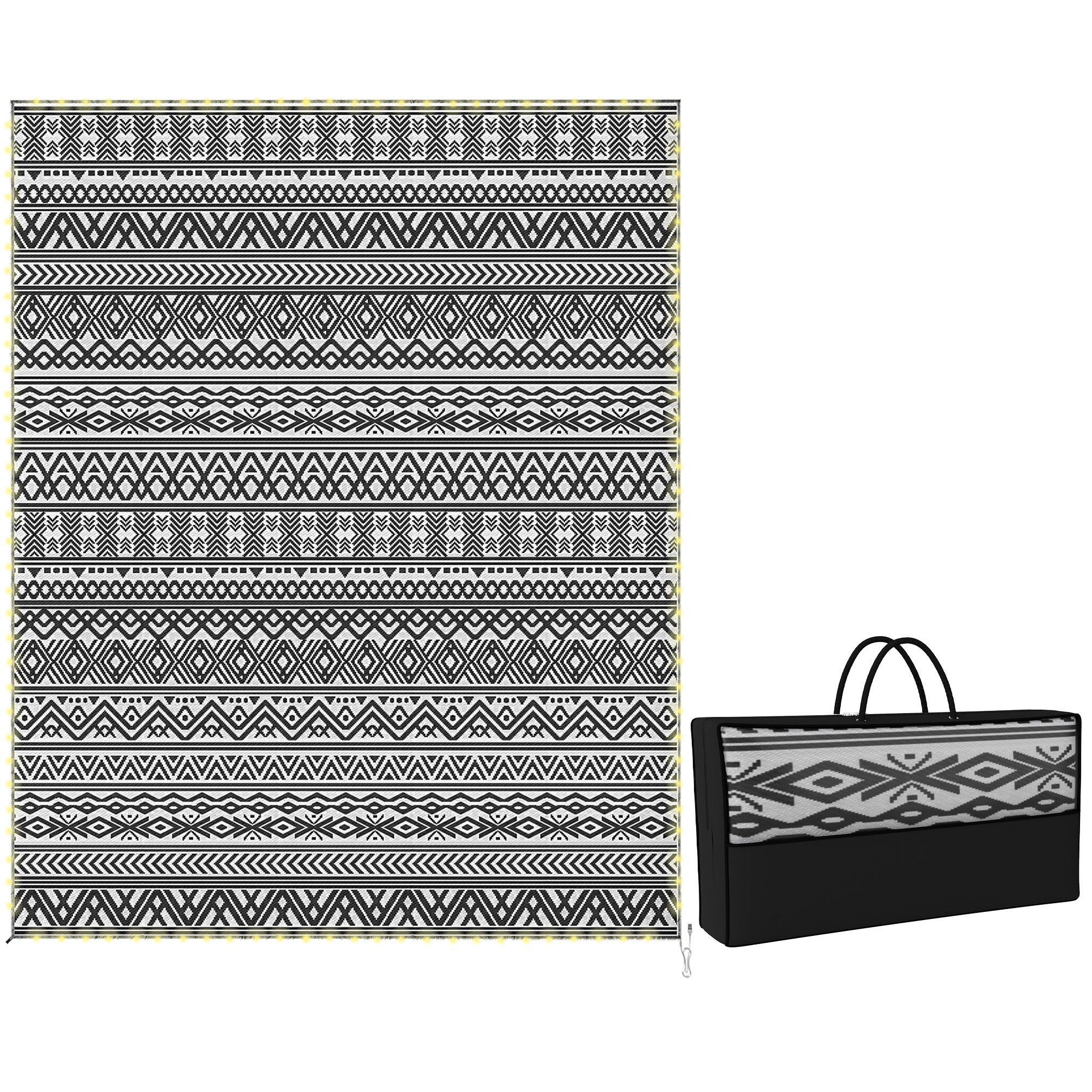 Outdoor Rug Carpet with USB Lights Reversible Patio Rug with Carry Bag for Camping 10' x 8'