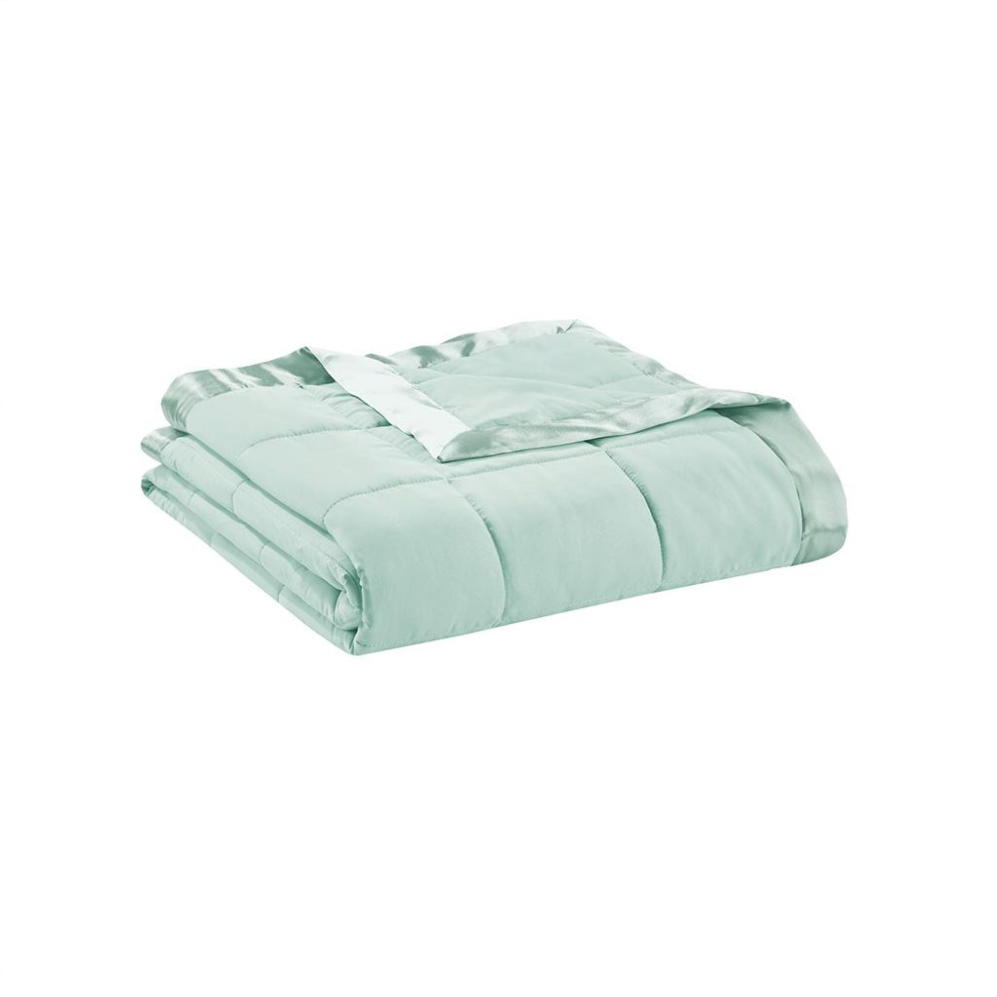 Lightweight Down Alternative Blanket with 3M Scotchgard Treatment, Satin Trim, Machine Washable, 90" L x 90" W x 0.25" H, Seafoam