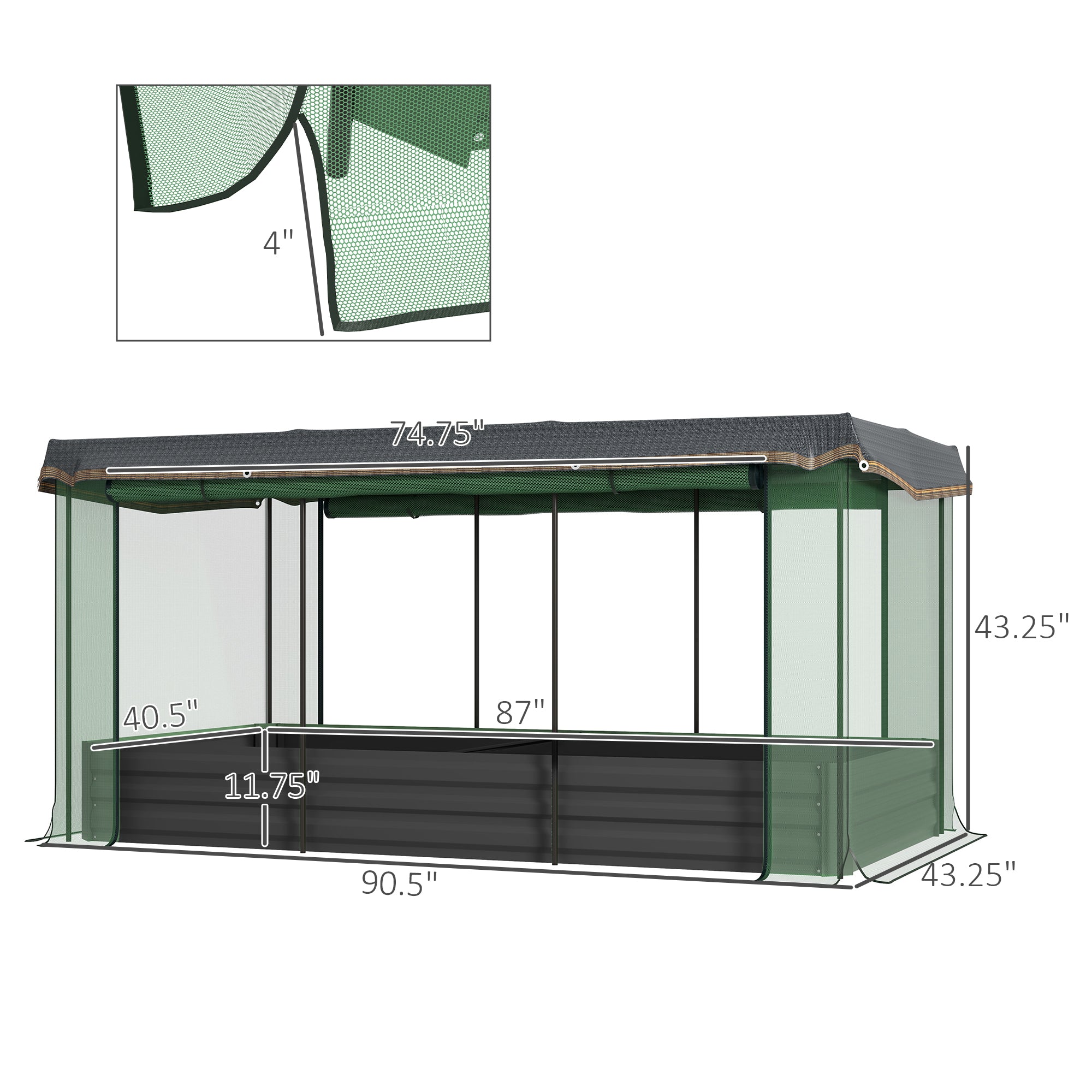 Galvanized Steel Planter Box with Crop Cage and Shade Cloth, Raised Garden Bed for Flowers, Veggies and Herbs, Gray