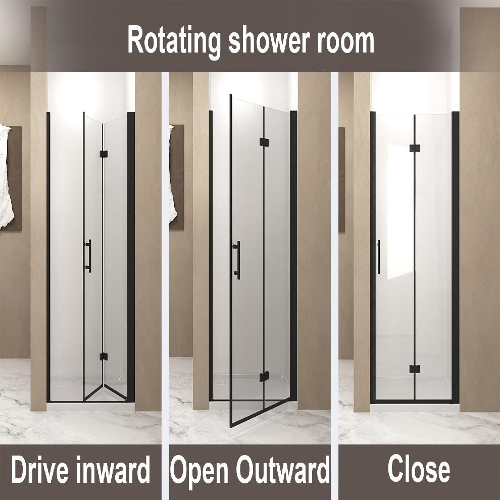 28" Bi-Fold Shower Door with Safety Film and Tempered Glass, Bathroom Door with Stainless Steel Handle, 28" L x 0.5" W x 72" H, Matte Black