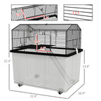 22" 2-Tier Hamster Cage with Extra-Deep 14" Base, Small Animal Cage with Ramp, Water Bottle, Food Dish, Wheels, Black