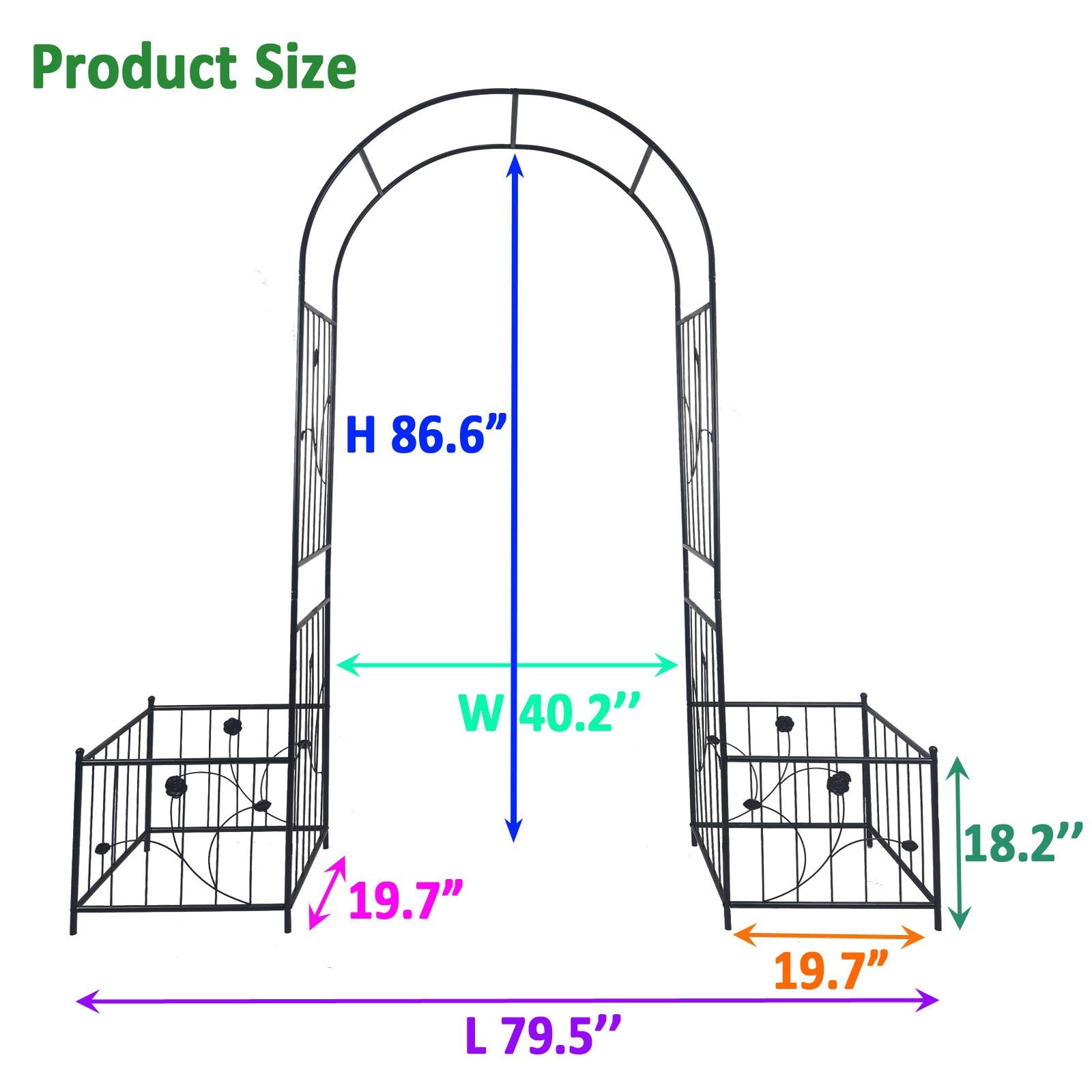 Metal Garden Arch with Anti-Rust Coating, Plant Stands, Easy Assembled Climbing Plants Support, 79.5" L x 20" W x 86.5" H, Black