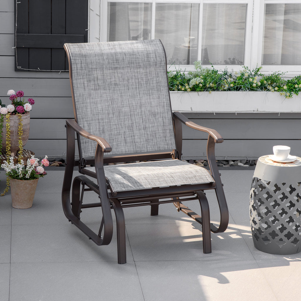 Outdoor Glider Chair, Gliders for Outside Patio with Steel Frame and Mesh Fabric for Backyard, Garden, and Porch, Gray