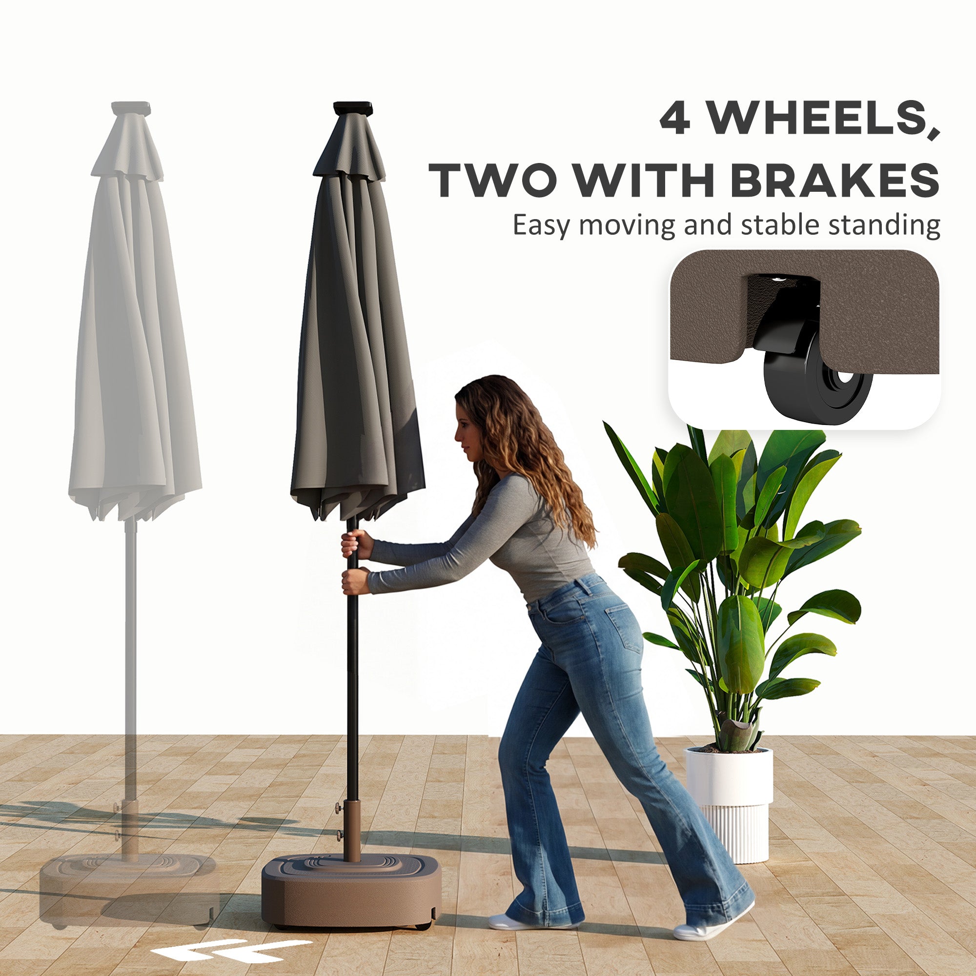 Patio Umbrella Base Outdoor Umbrella Stand with Wheels for 1.5"/1.9" Umbrella Poles