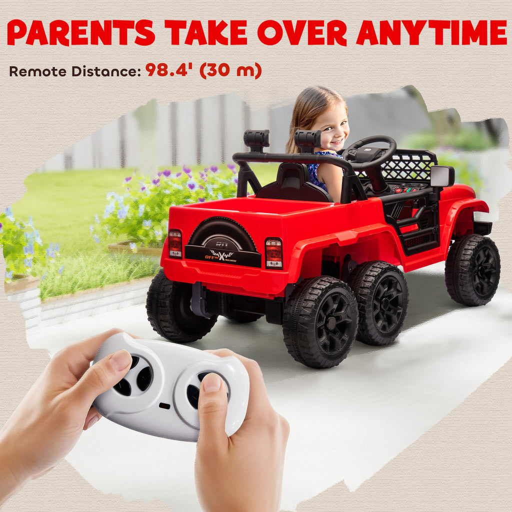 12V 4x4 Kids Electric Car w/ 2WD/4WD Switchable, Remote Control, Spring Suspension System, Back Trailer, Red