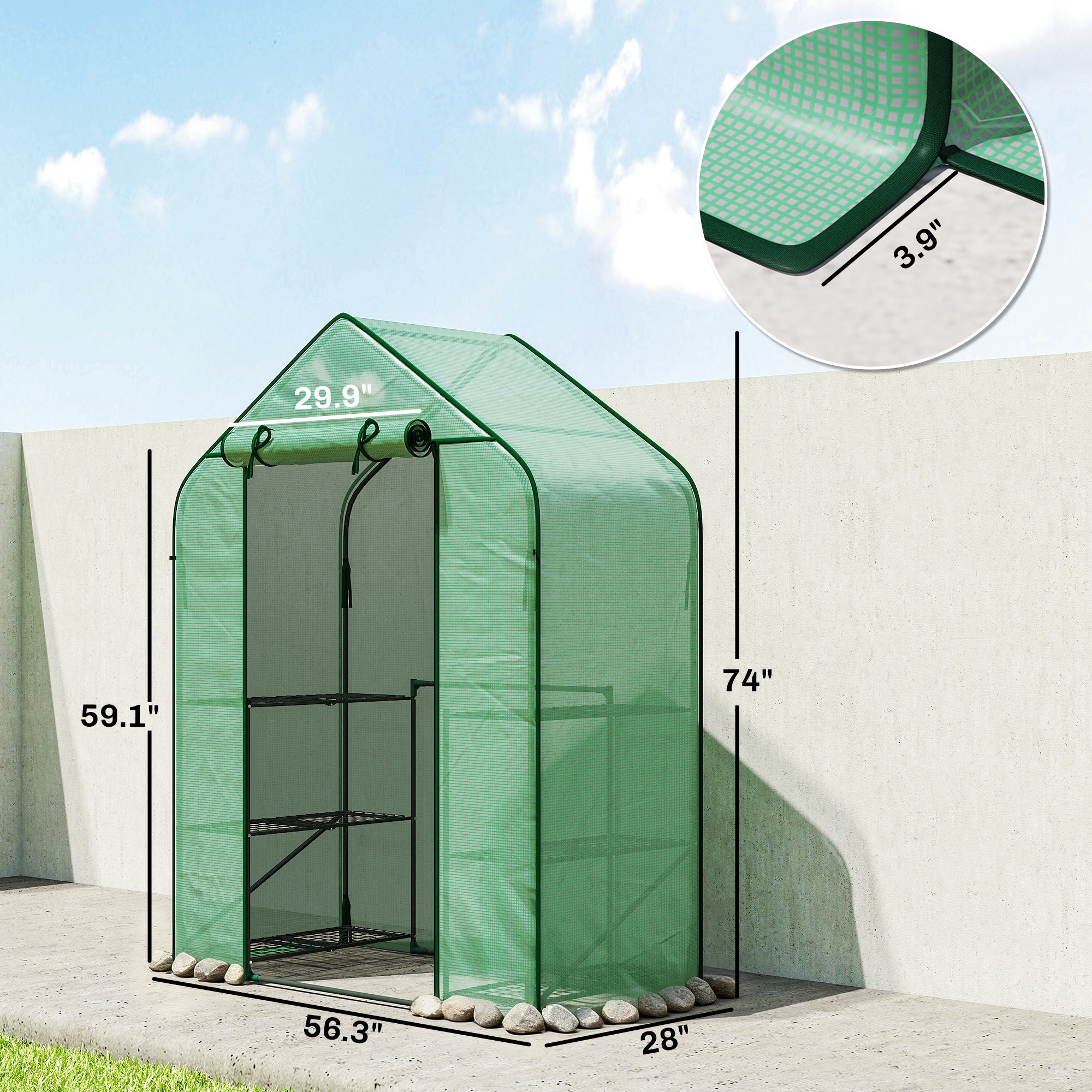 Greenhouse for Outdoors, Portable Greenhouse with 6 Shelves, UV-Resistant PE Cover, Roll-Up Door, Green