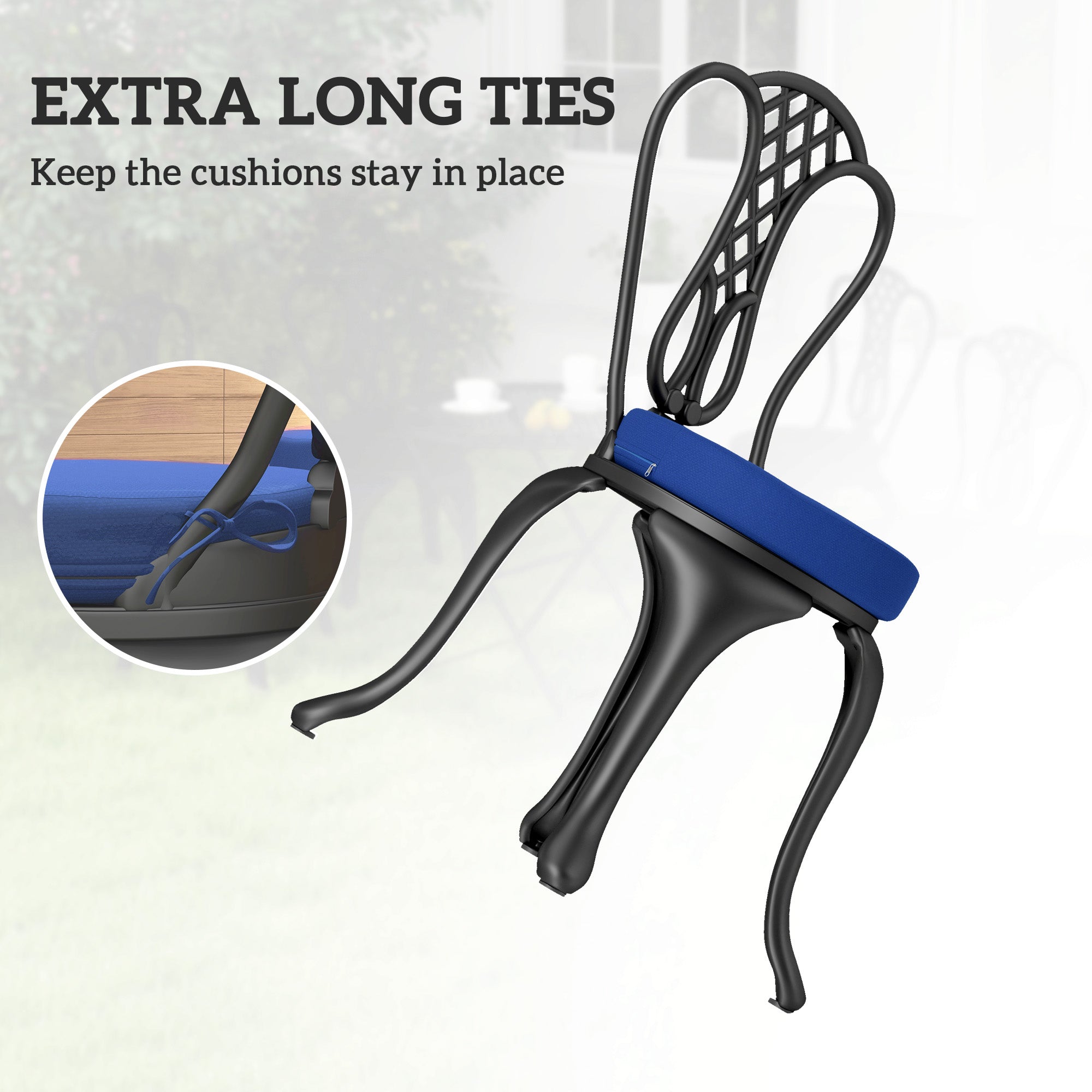 Patio Chair Cushions Set of 4 Round Seat Cushions for Dining Bistro Chairs Machine Washable, 15" x 15" x 3", Navy Blue